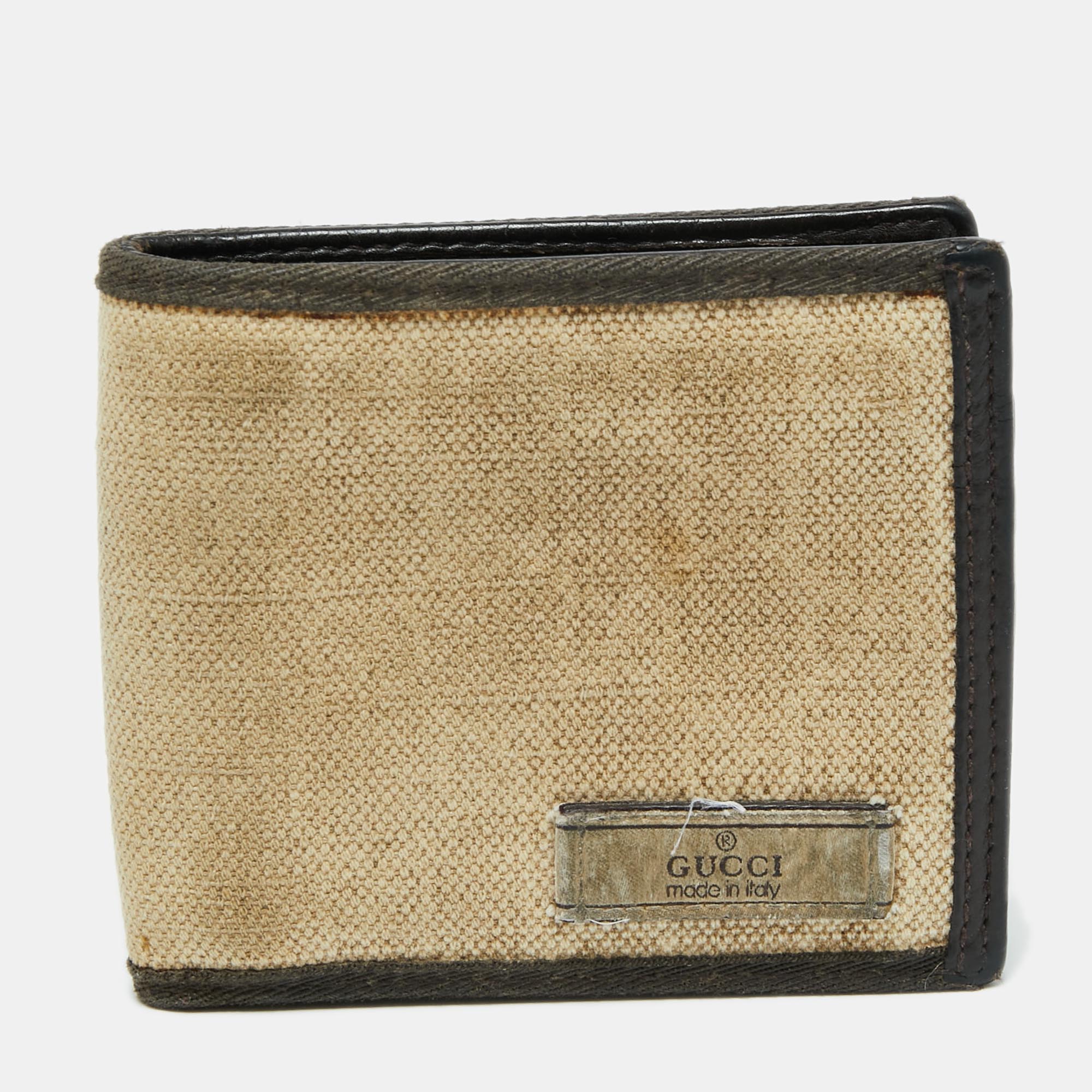 Gucci BeigeBrown Canvas and Leather Bifold Wallet