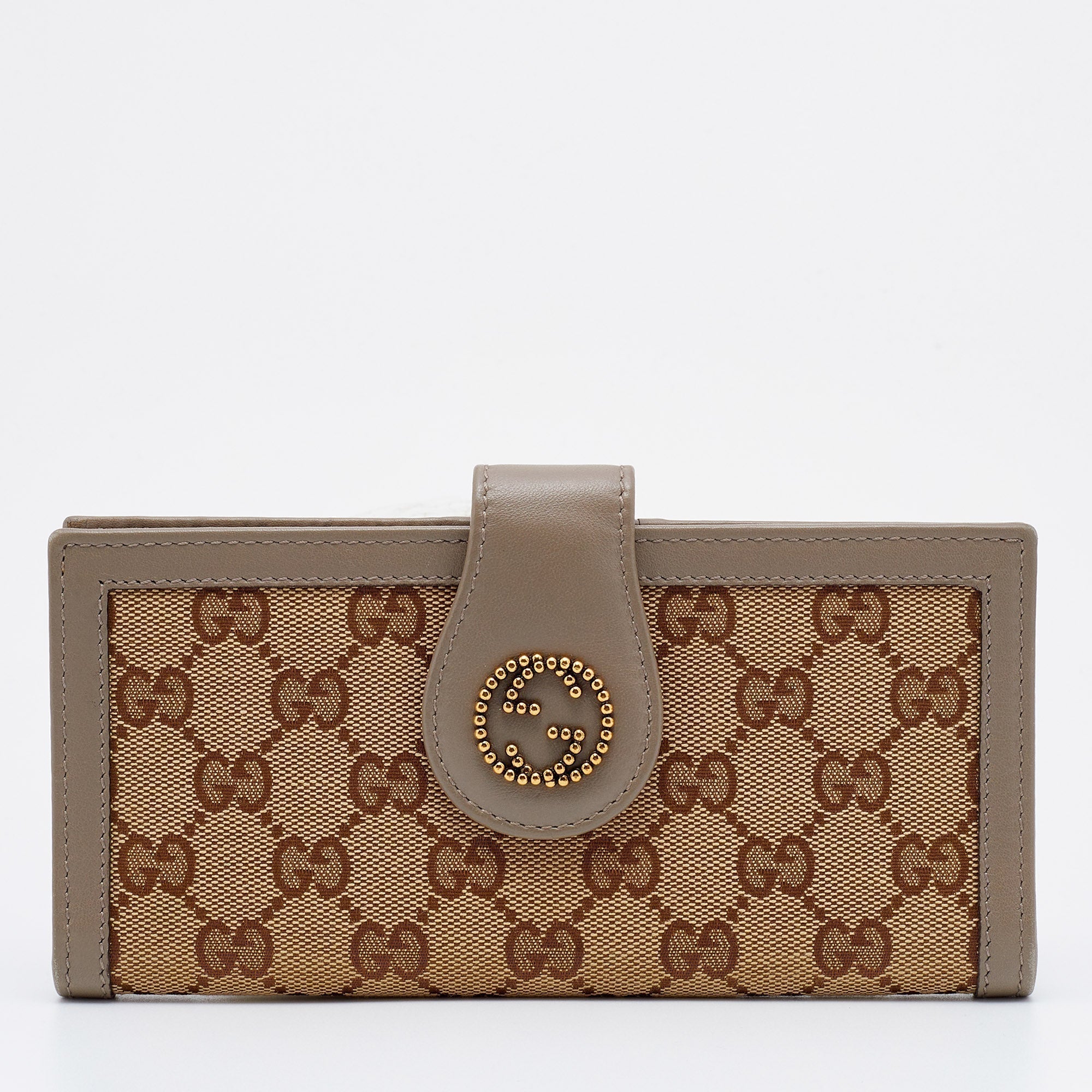 Gucci BeigeBrown GG Canvas And Leather Scarlett Continental Bifold Wallet