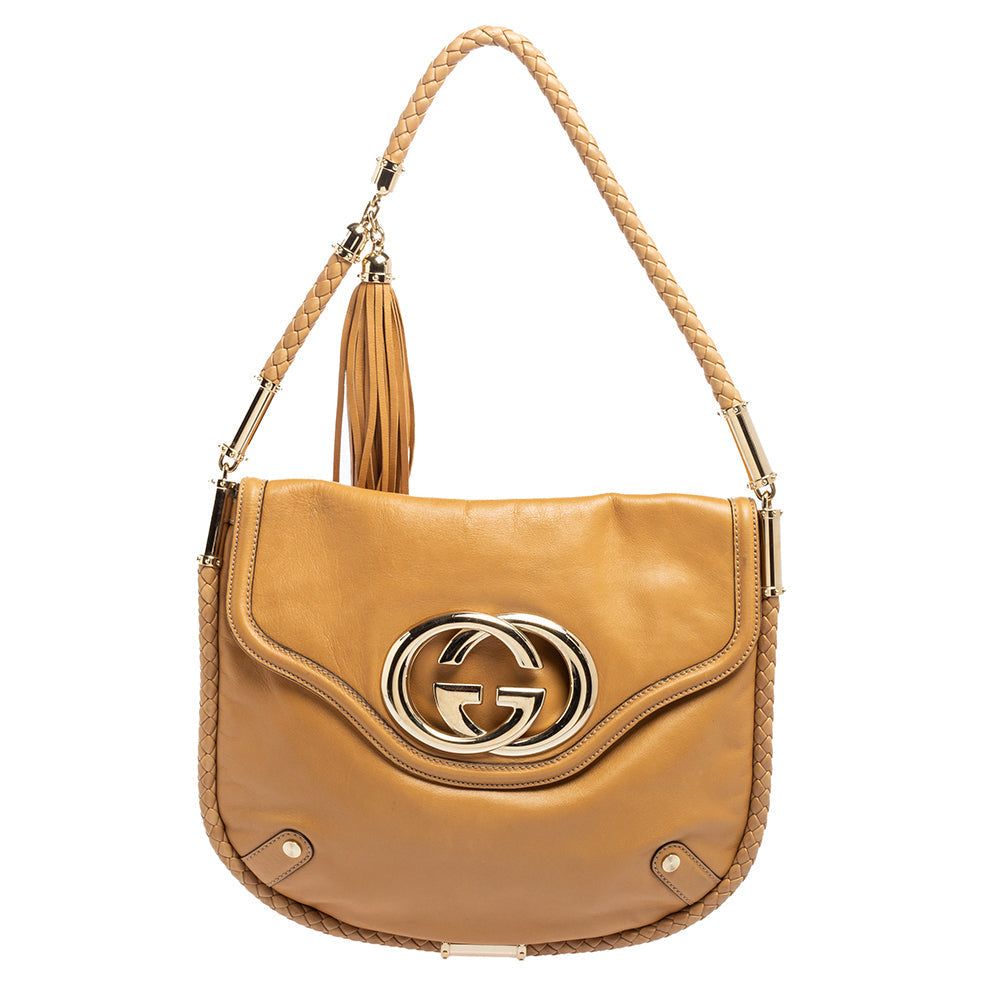 Gucci Beige Leather Medium Britt Tassel Hobo