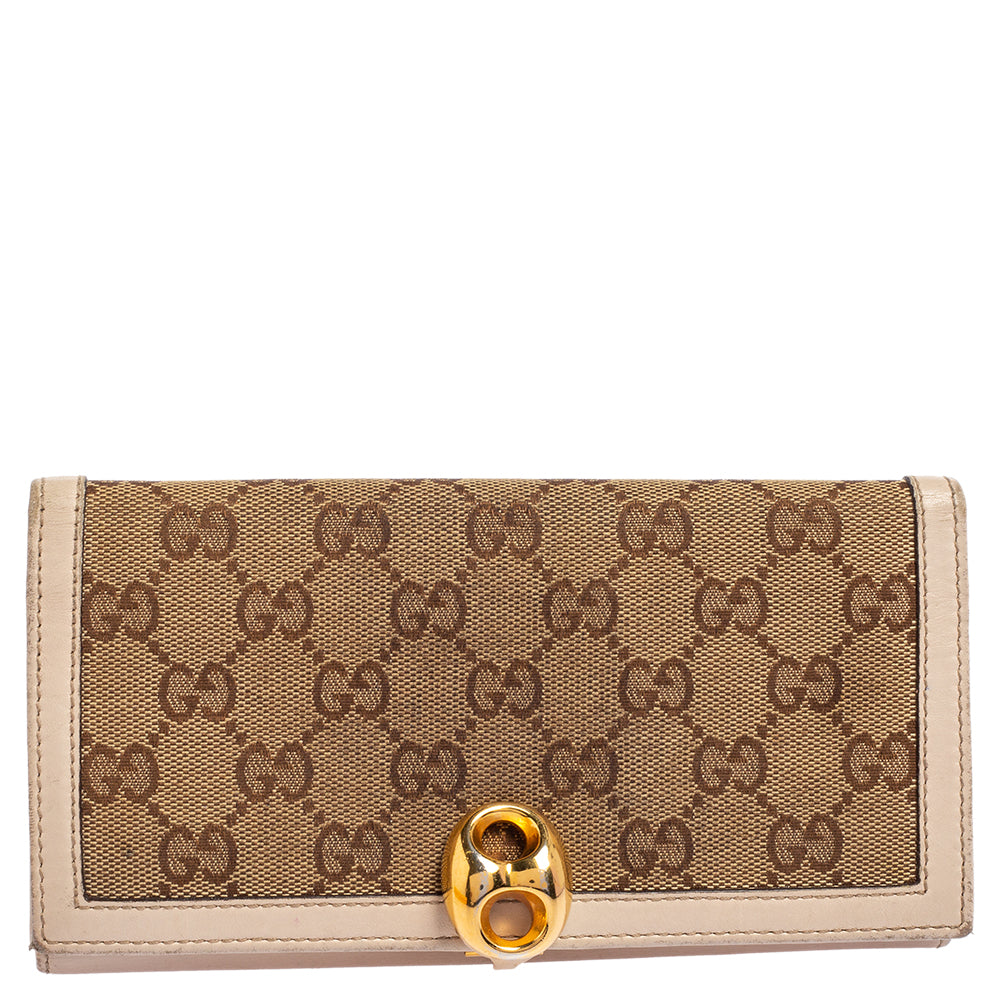 Gucci BeigeIvory GG Canvas and Leather Continental Wallet