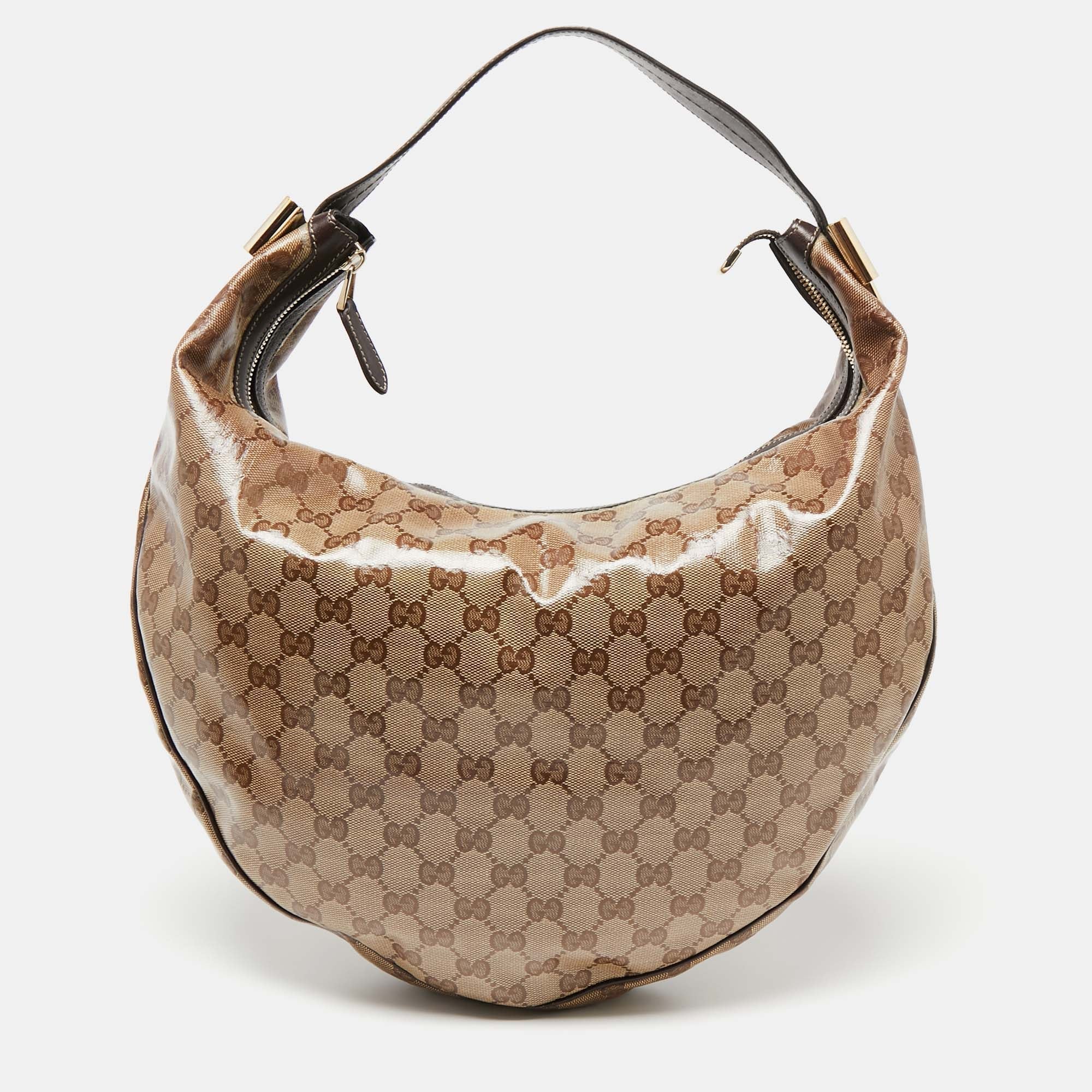 Gucci BeigeBrown GG Crystal Canvas Duchessa Hobo