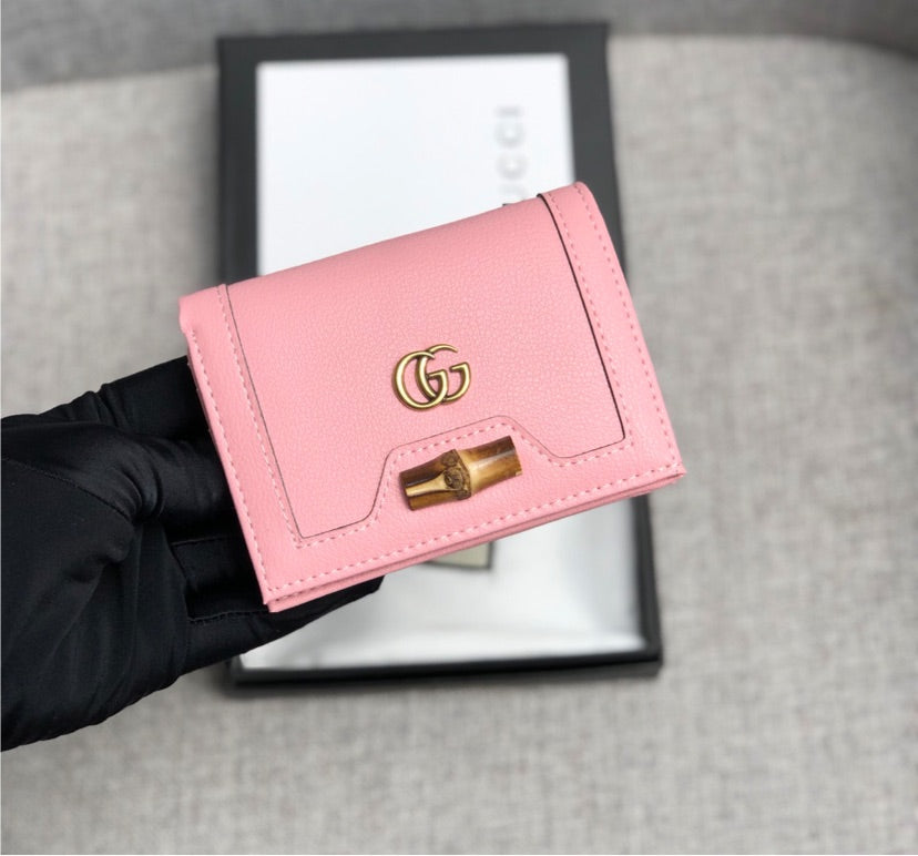 Pink Gucci woman wallet, Gucci Double G Logo Leather Compact Wallet Pink Wallets