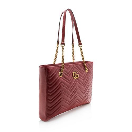 Gucci Matelasse Leather GG Marmont Medium Chain Tote SHF13319 Women redTopHandle Bags