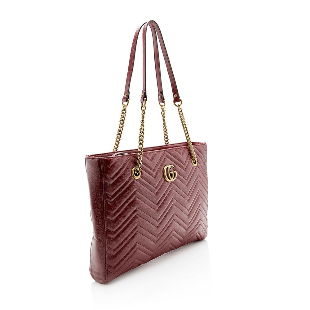 Gucci Matelasse Leather GG Marmont Medium Chain Tote SHF13172 Women redTopHandle Bags