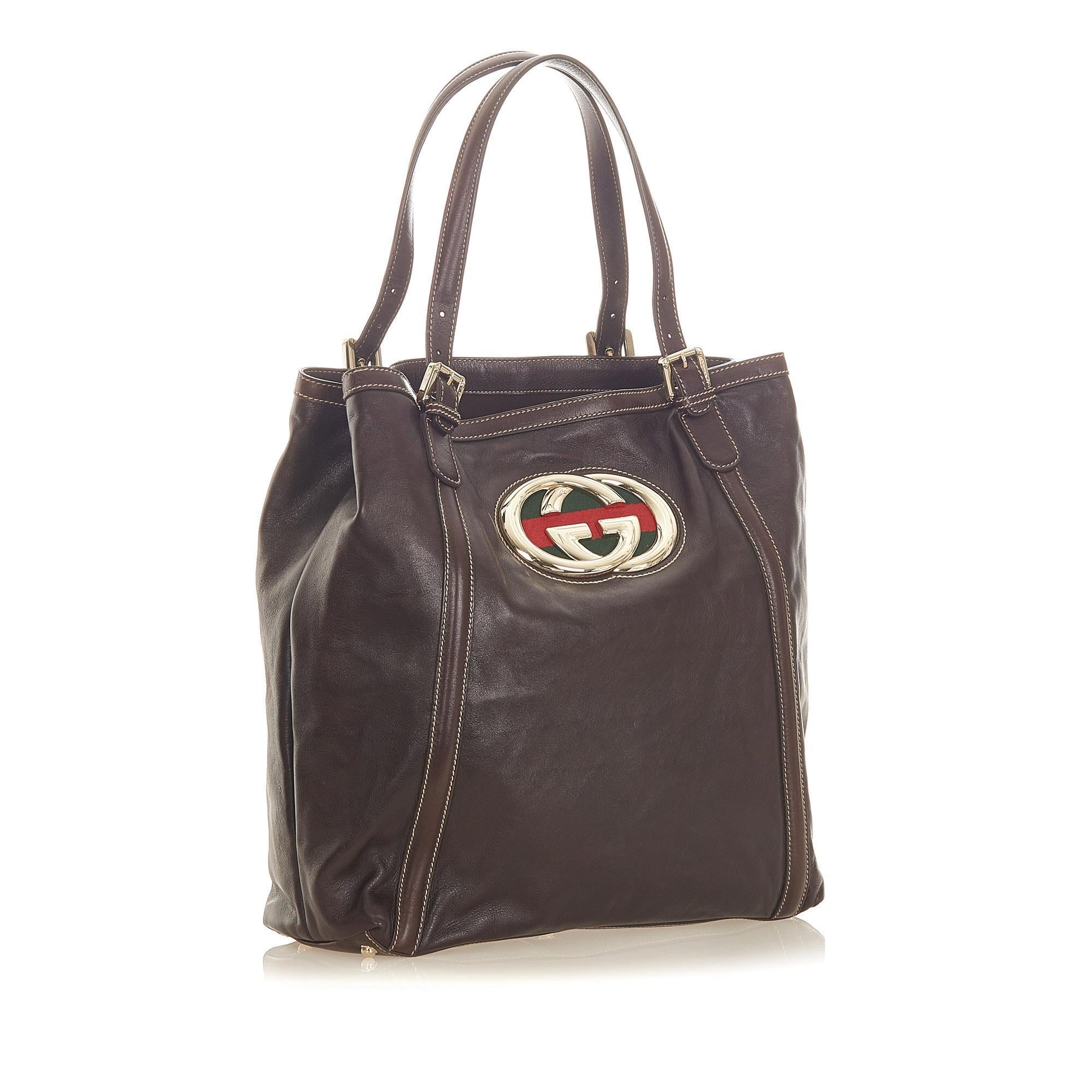 Gucci Web Britt Leather Tote Bag SHG20141