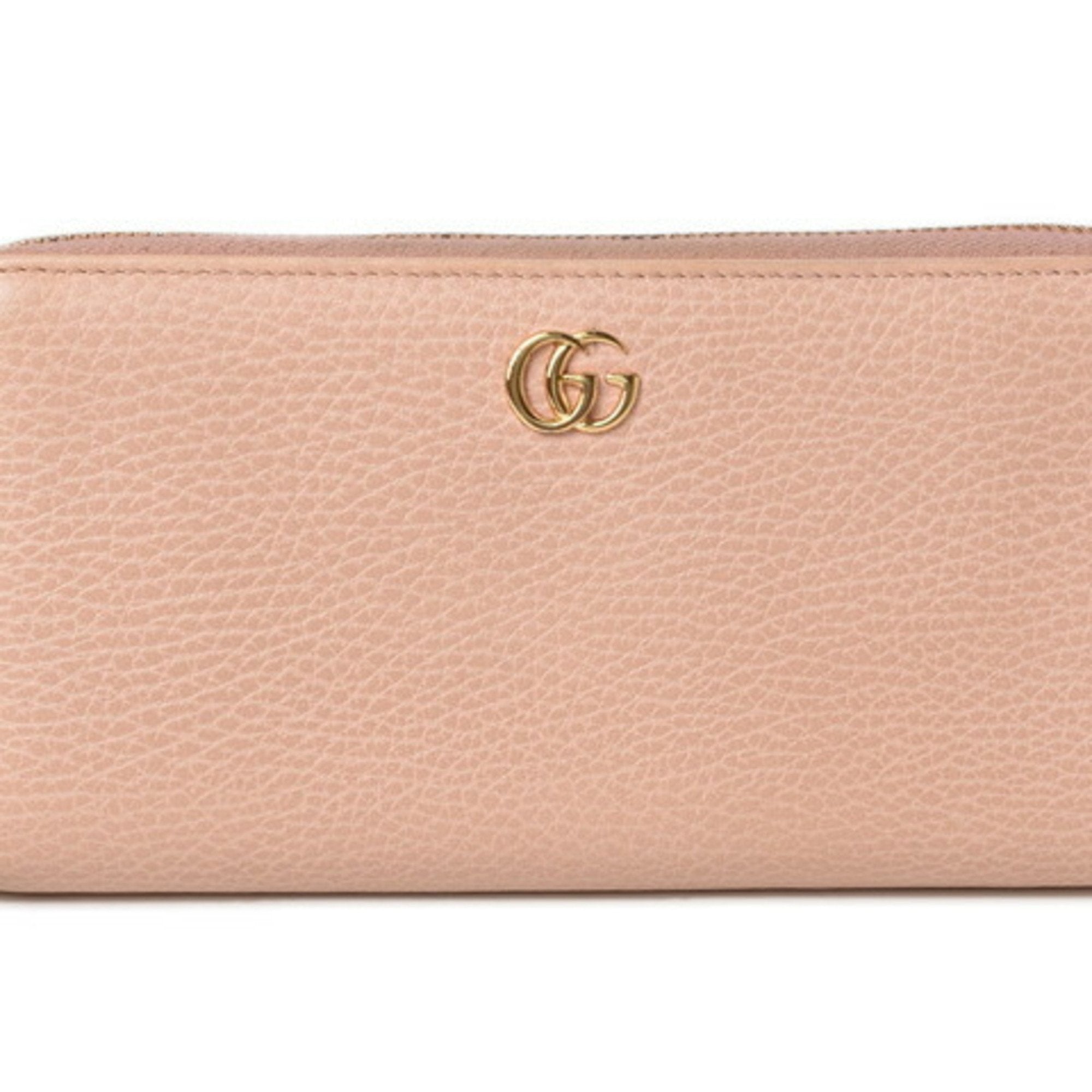 Gucci Wallet GUCCI Long Petit Marmont Leather Pink Beige Round 456117