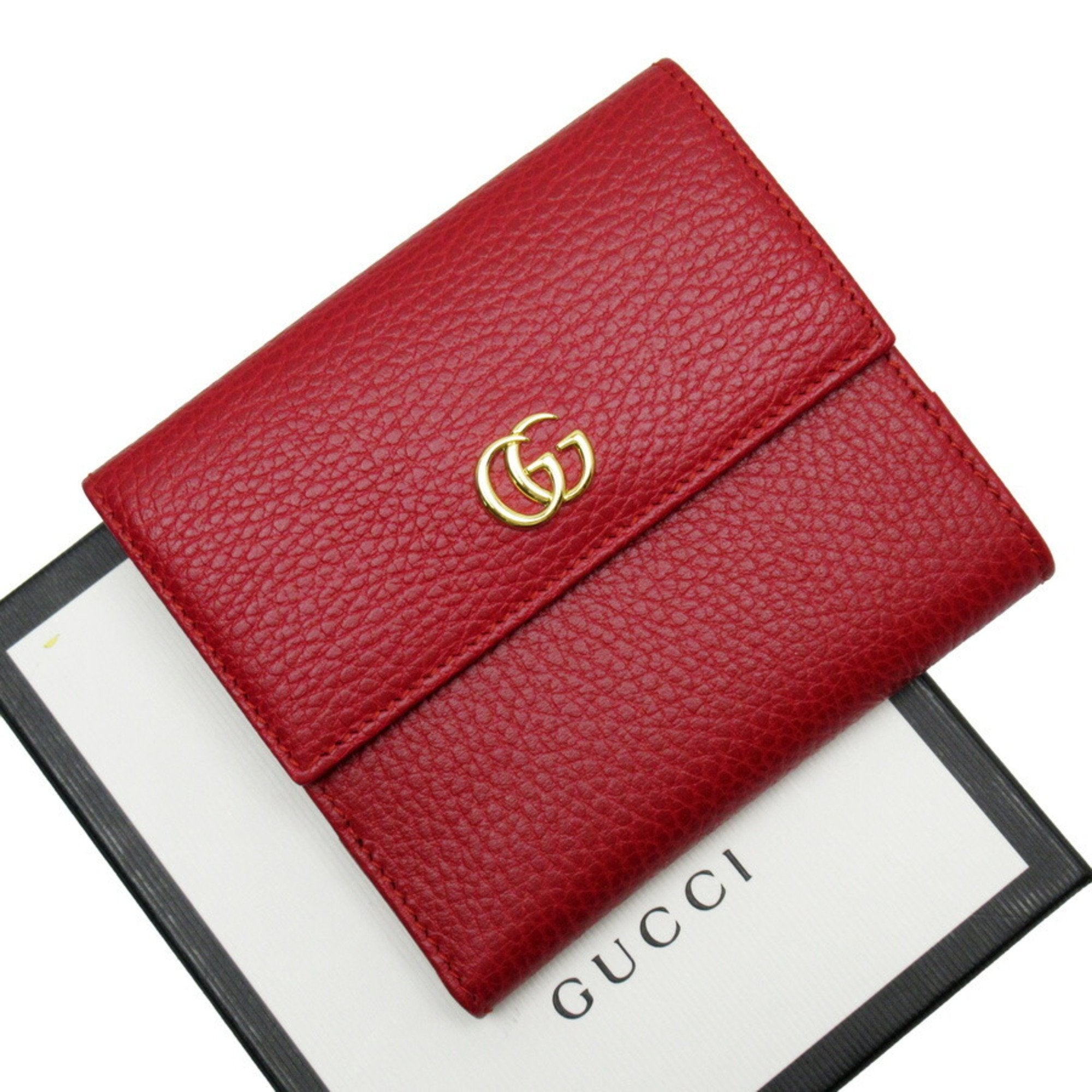 Gucci bifold wallet double G red gold leather 456122
