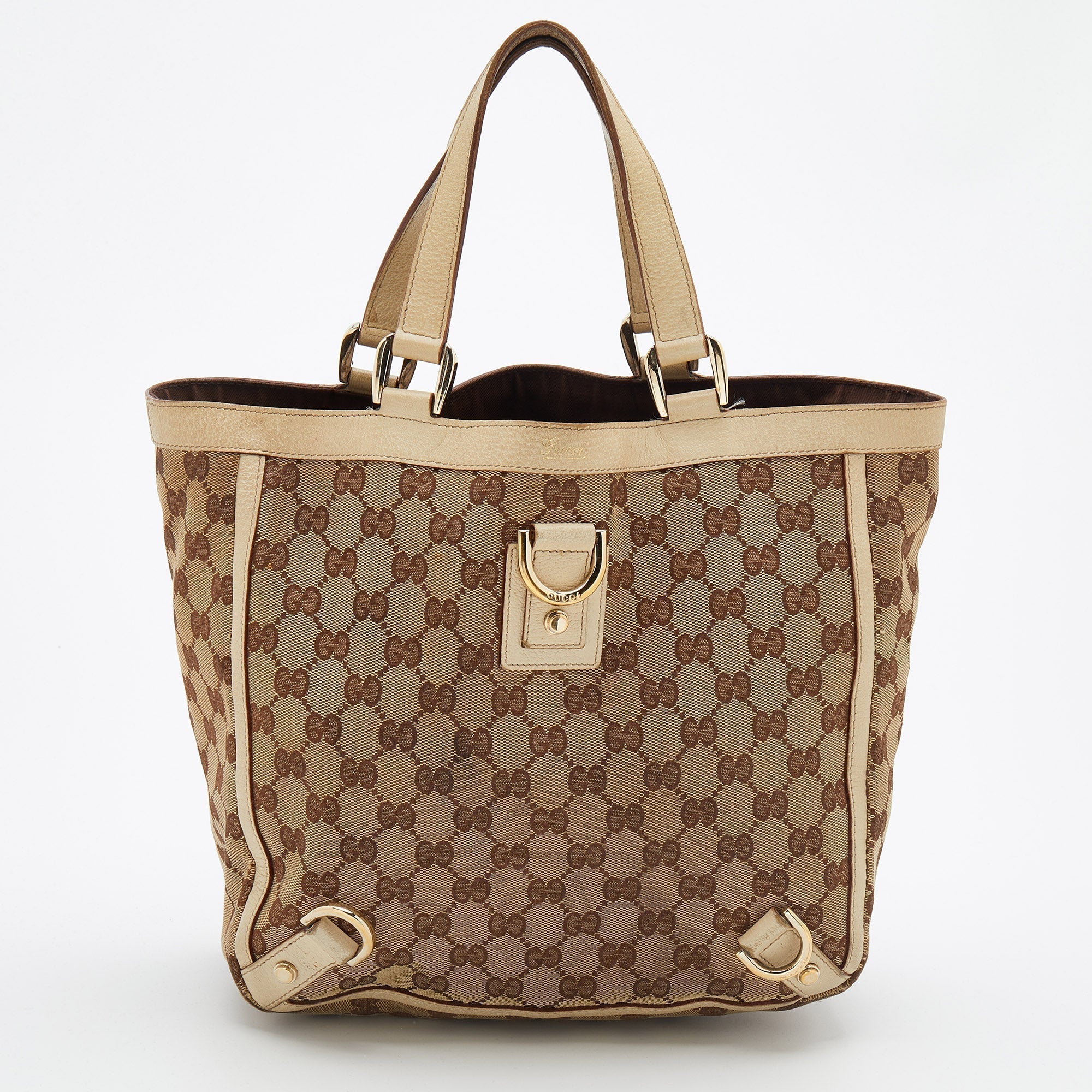 Gucci BeigeCream GG Canvas And Leather Abbey DRing Tote