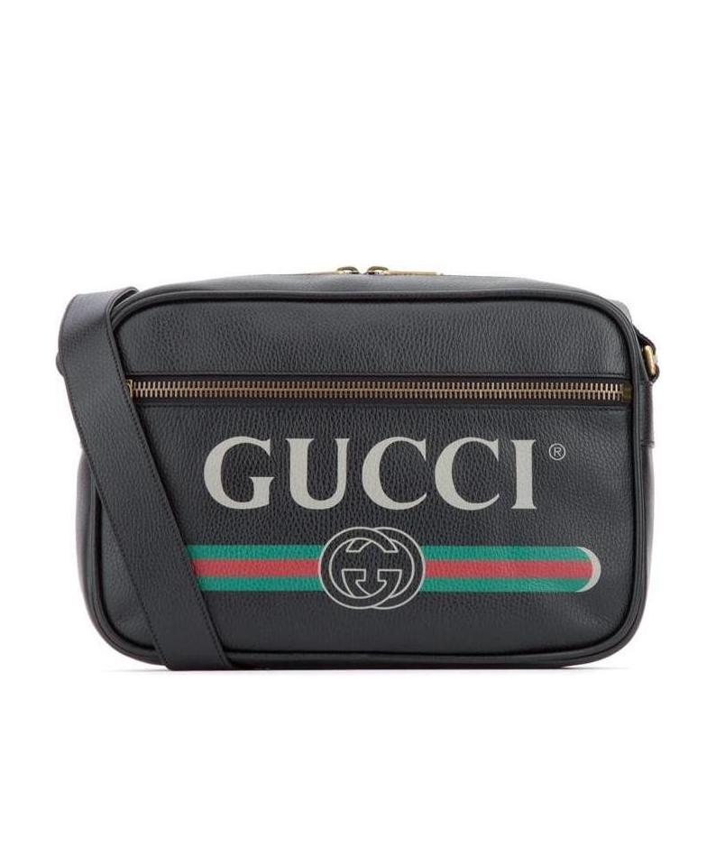 Gucci Gucci Logo Shoulder Bag Printed Leather Black