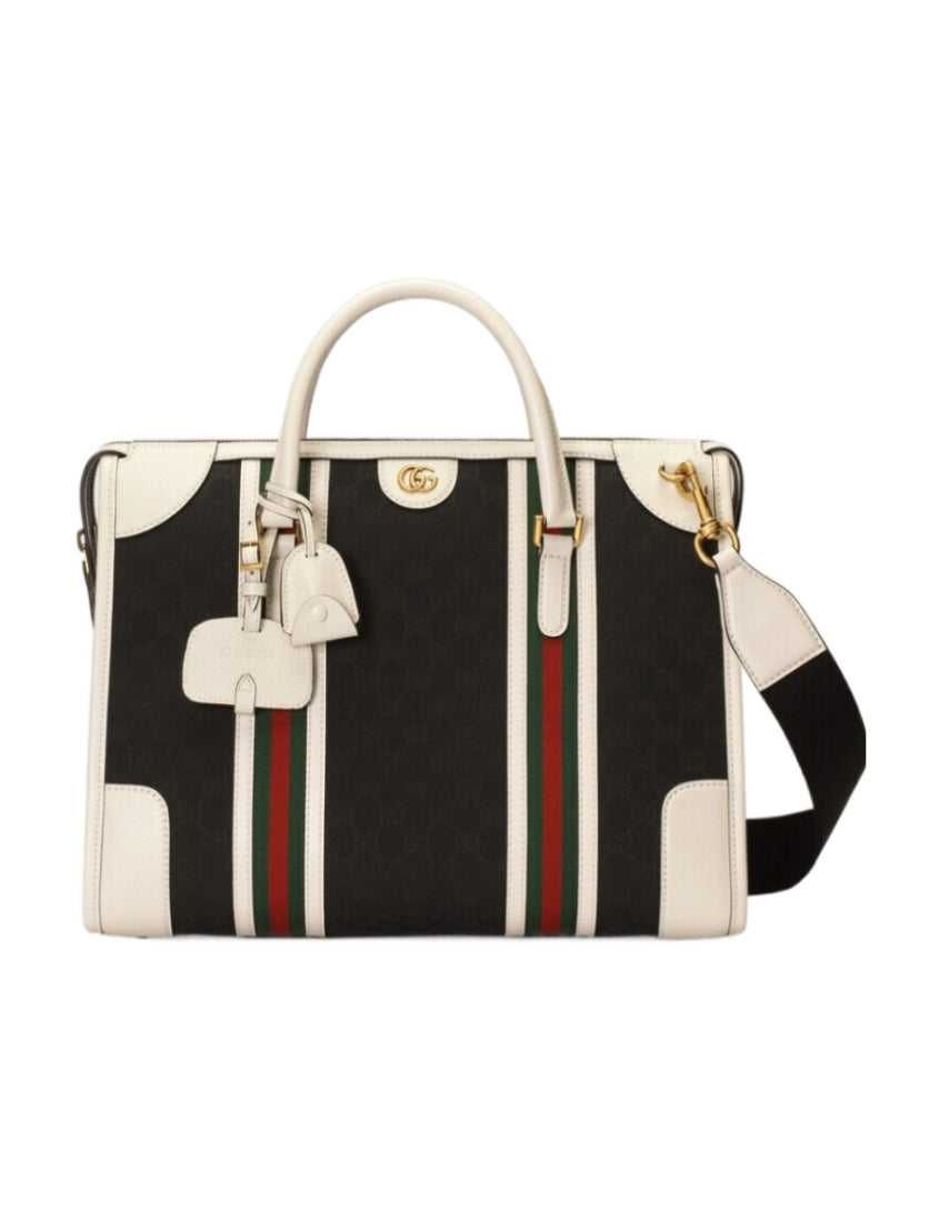Gucci Gucci Bauletto Top Handle Bag GG Canvas and Leather Small