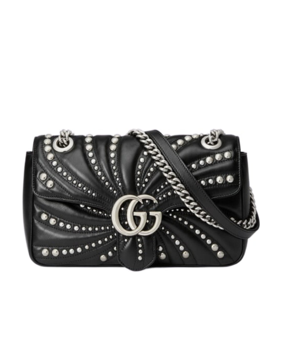 Gucci Super Mini Spiral Stud Marmont Matelasse Black