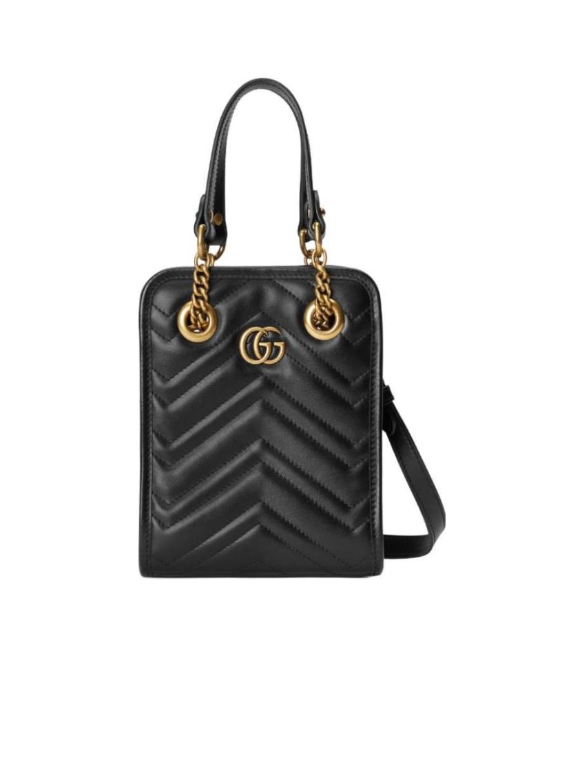 GUCCI Calfskin Matelasse Chevron Mini GG Marmont Tot