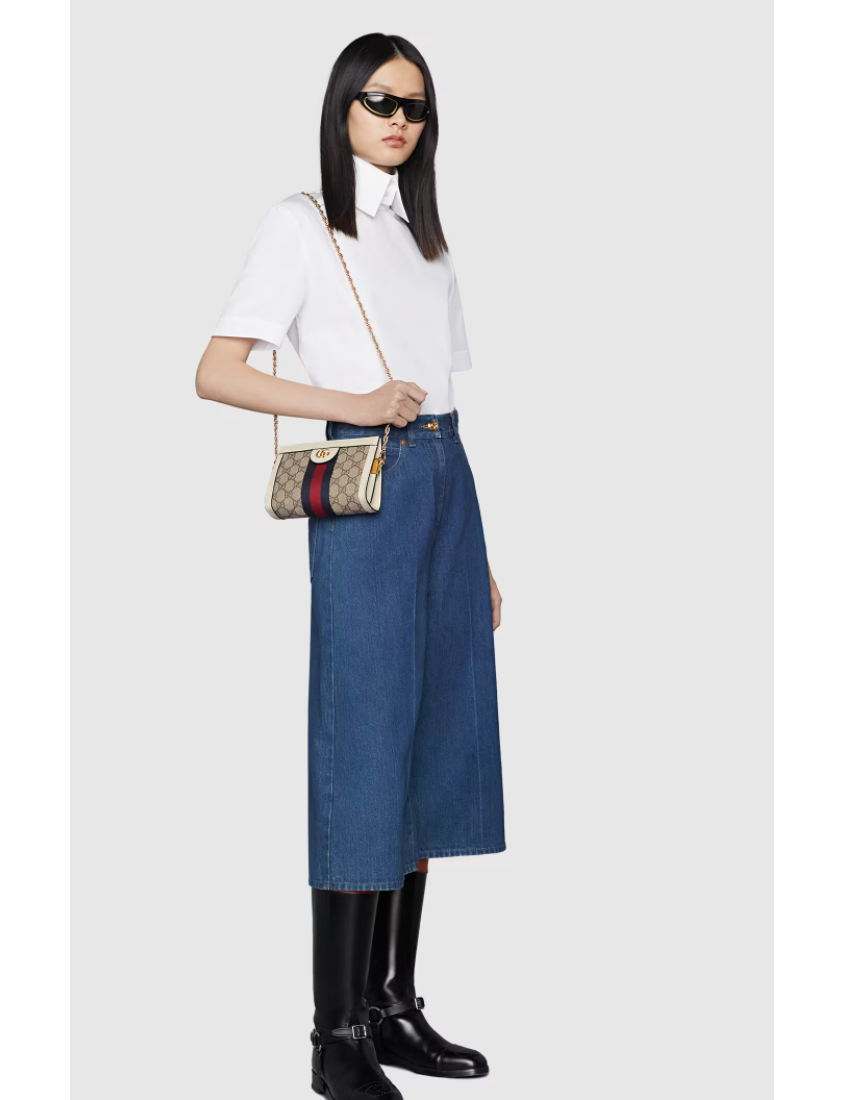 Ophidia medium shoulder bag in beige and white GG Supreme