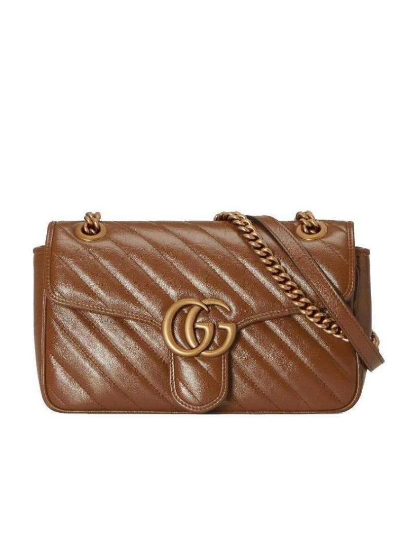 Gucci Gg Marmont Quilted Leather Shoulder Bag Women Brown Crossbody Bags