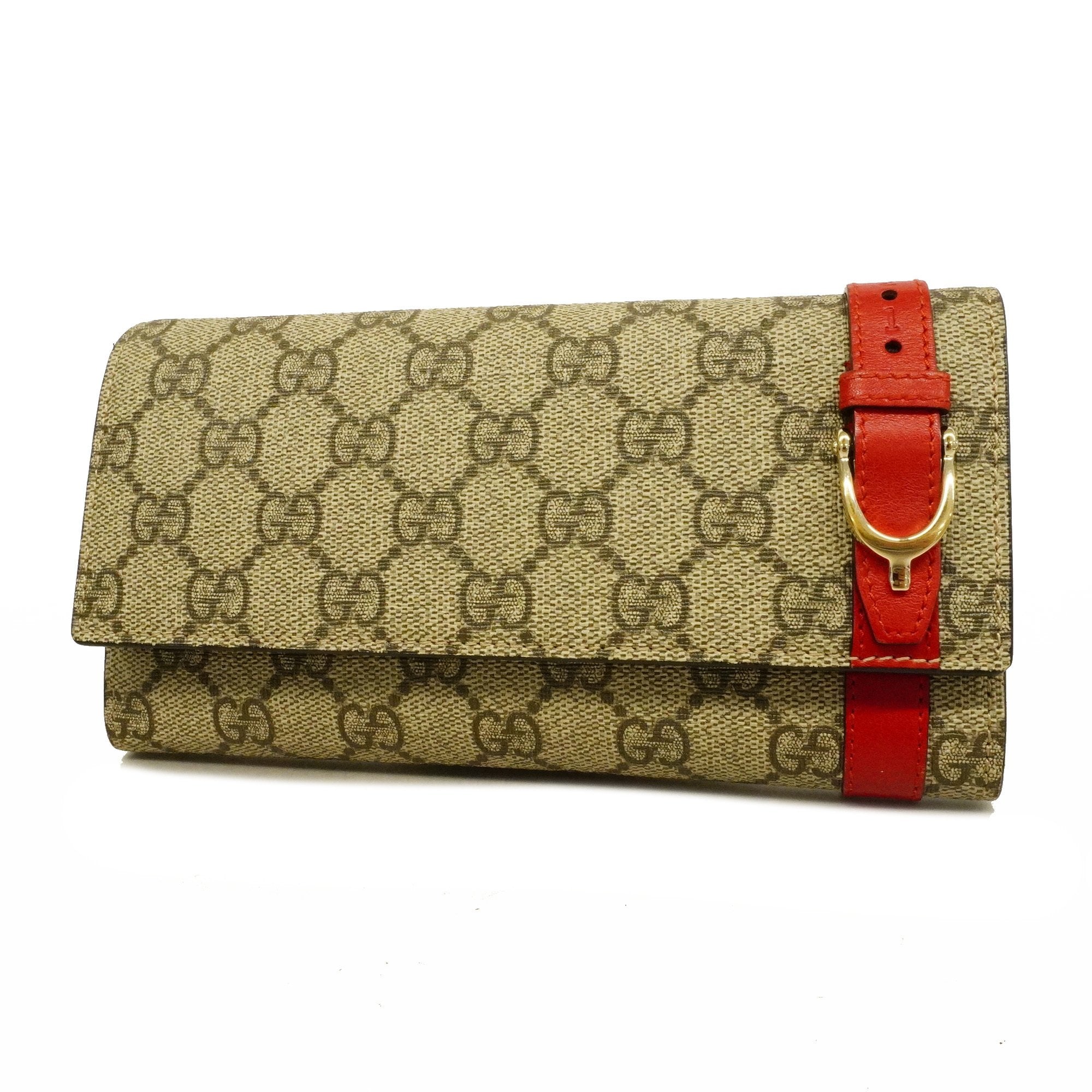 Gucci Bifold Long Wallet GG Supreme 309760 BeigeRed Gold metal