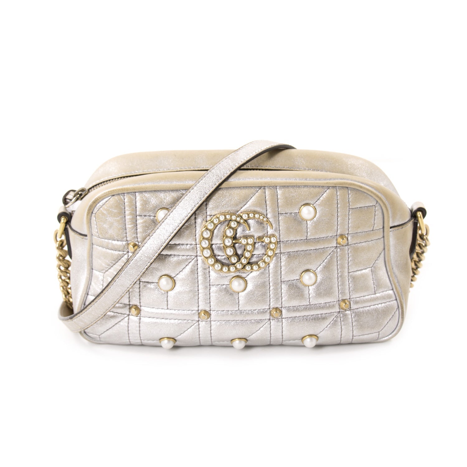 Gucci GG Marmont Matelass Silver Metallic Bag