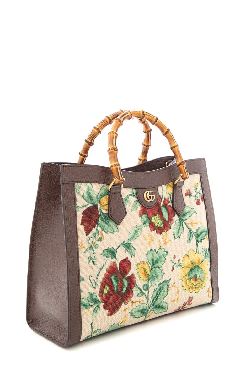 Gucci Brown & Multi Floral Diana Bamboo Handbag