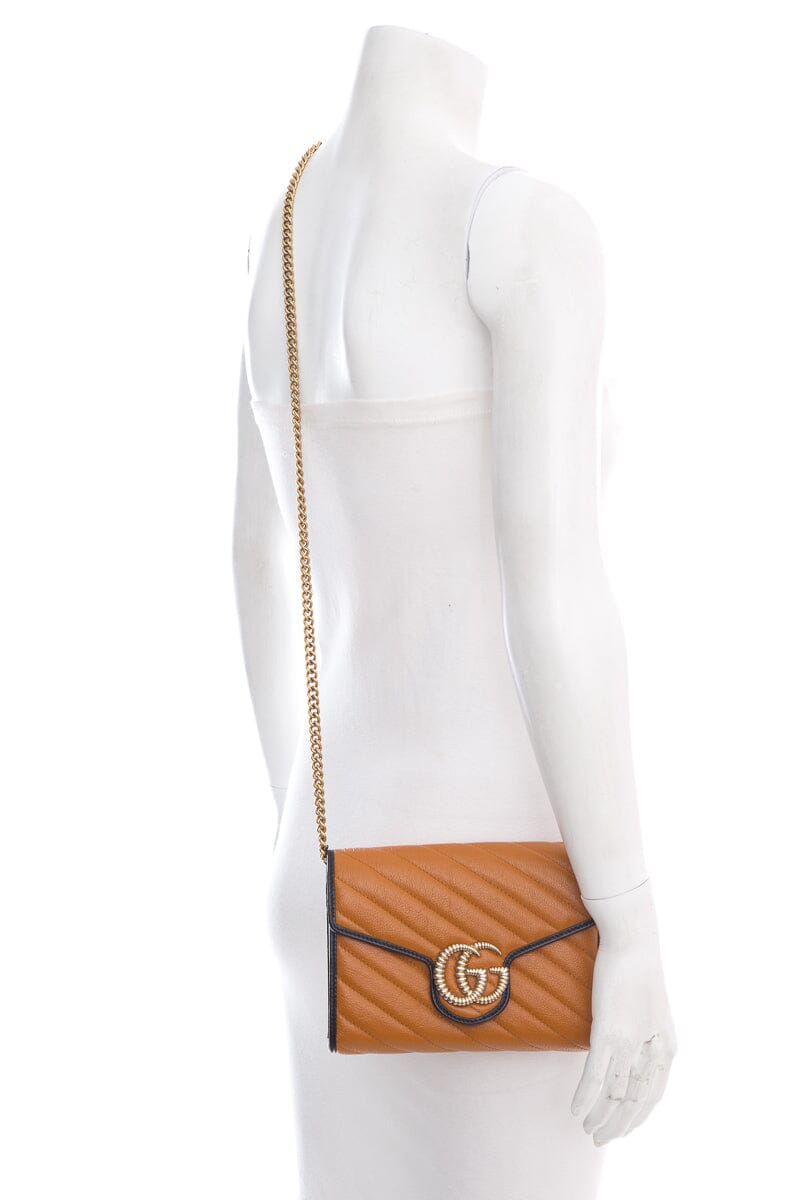 Gucci Brown Marmont CrossBody Wallet on Chain
