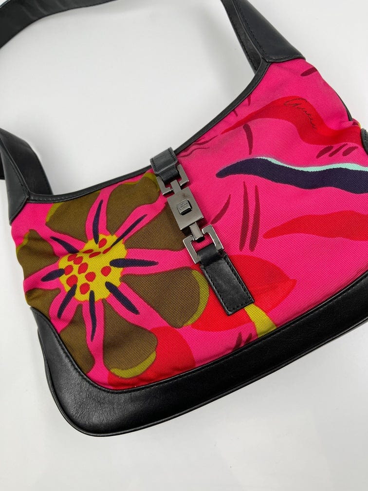 Gucci by Tom Ford Flower Print Nylon Medium Jackie Bag Pink Flora