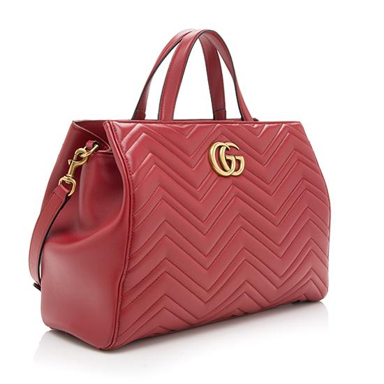 Gucci Matelasse Leather GG Marmont Medium Tote Women redTopHandle Bags