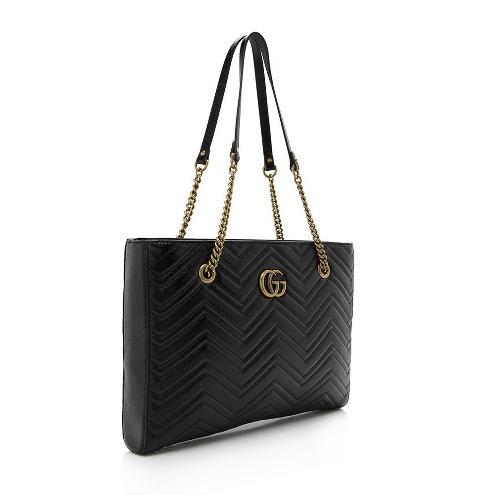 Gucci Matelasse Calfskin GG Marmont Medium Chain Tote SHF14136 Women blackTopHandle Bags