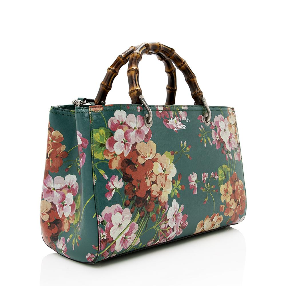 Gucci Leather Bamboo Blooms Medium Shopper Tote SHF14155