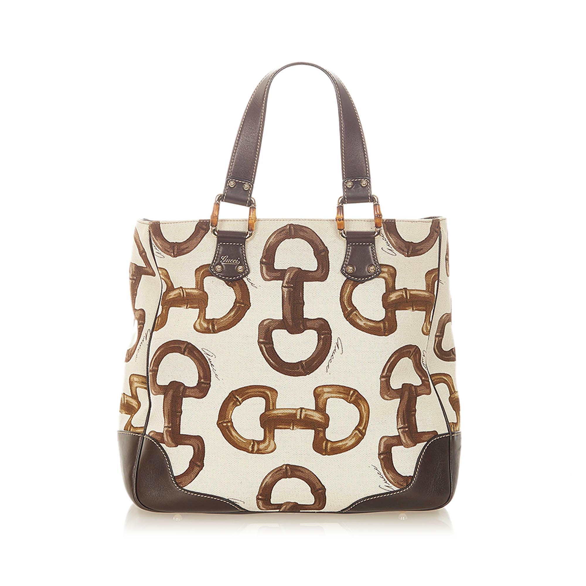 Gucci Bamboo Horsebit Canvas Tote Bag SHG19970