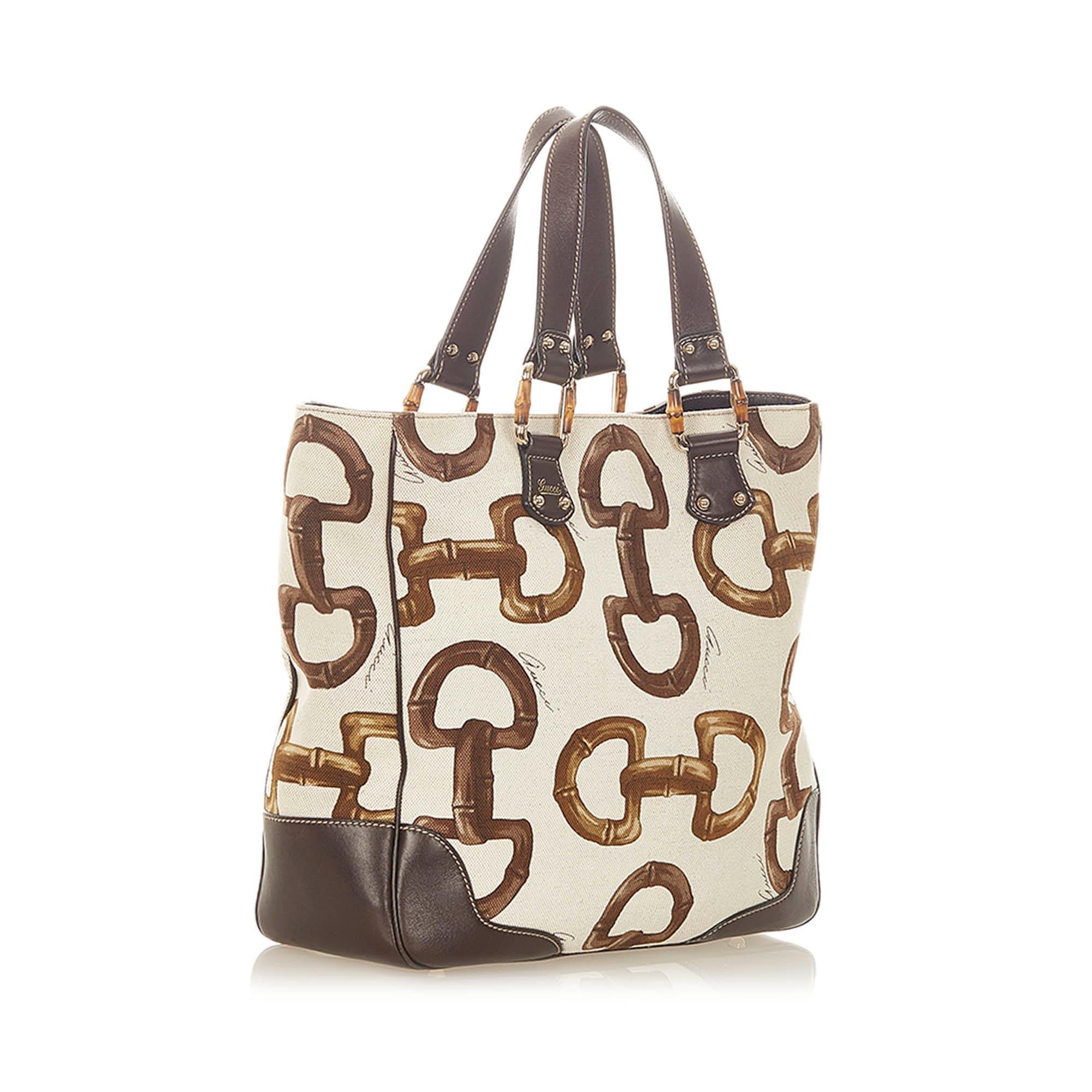 Gucci Bamboo Horsebit Canvas Tote Bag SHG19970