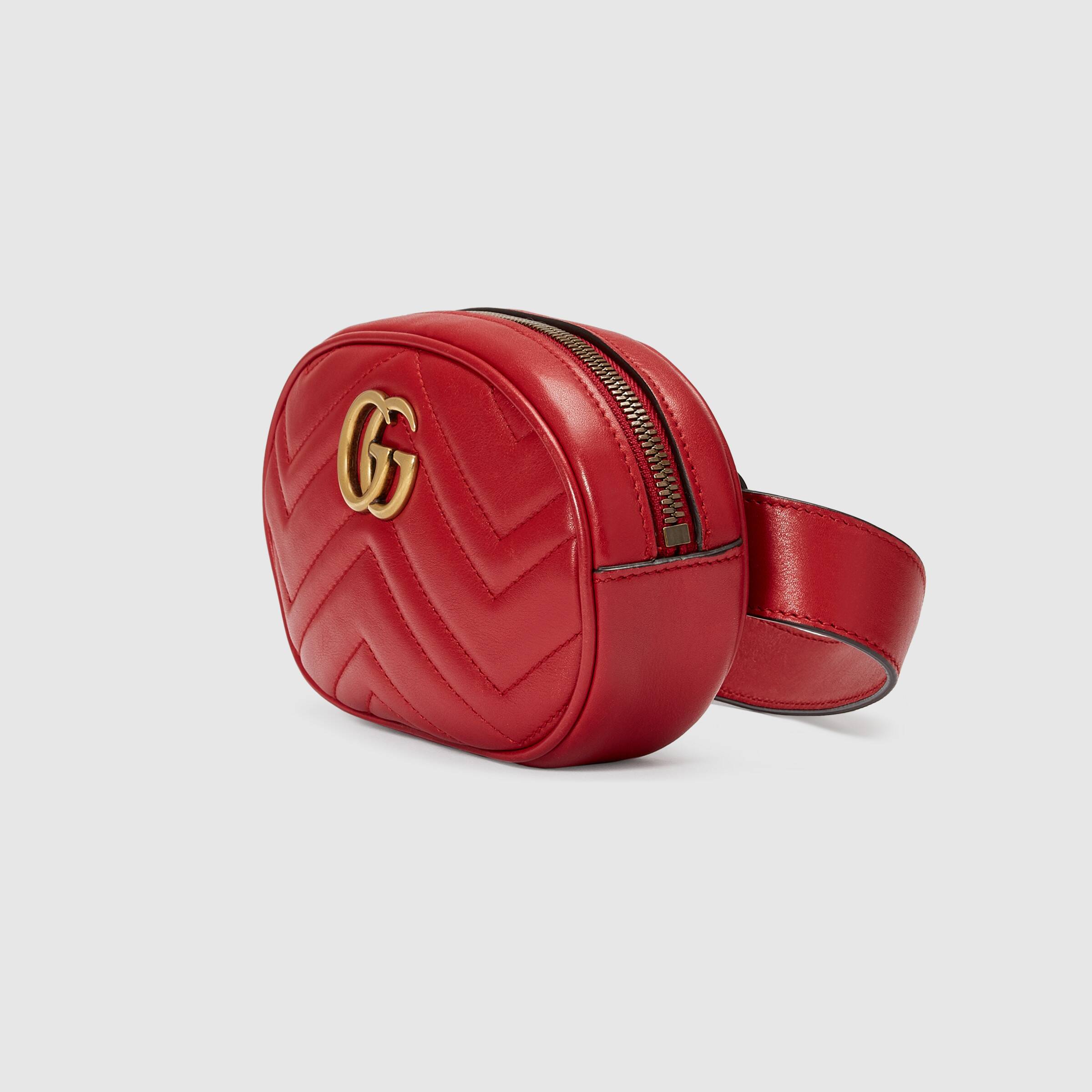 Gucci GG Marmont Matelass Leather Belt Bag Hibiscus Red