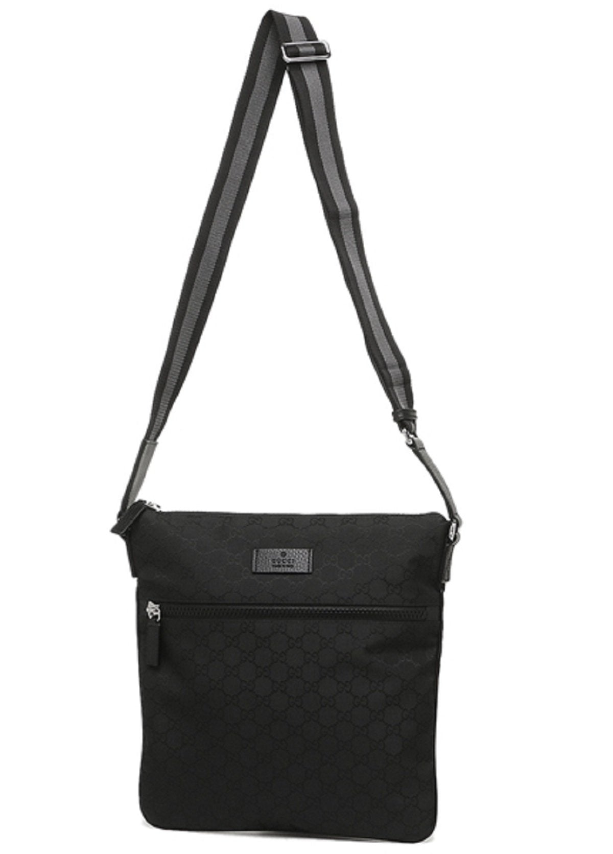 Gucci Unisex GG Guccissima Web Black Canvas Messenger Bag Crossbody 449185