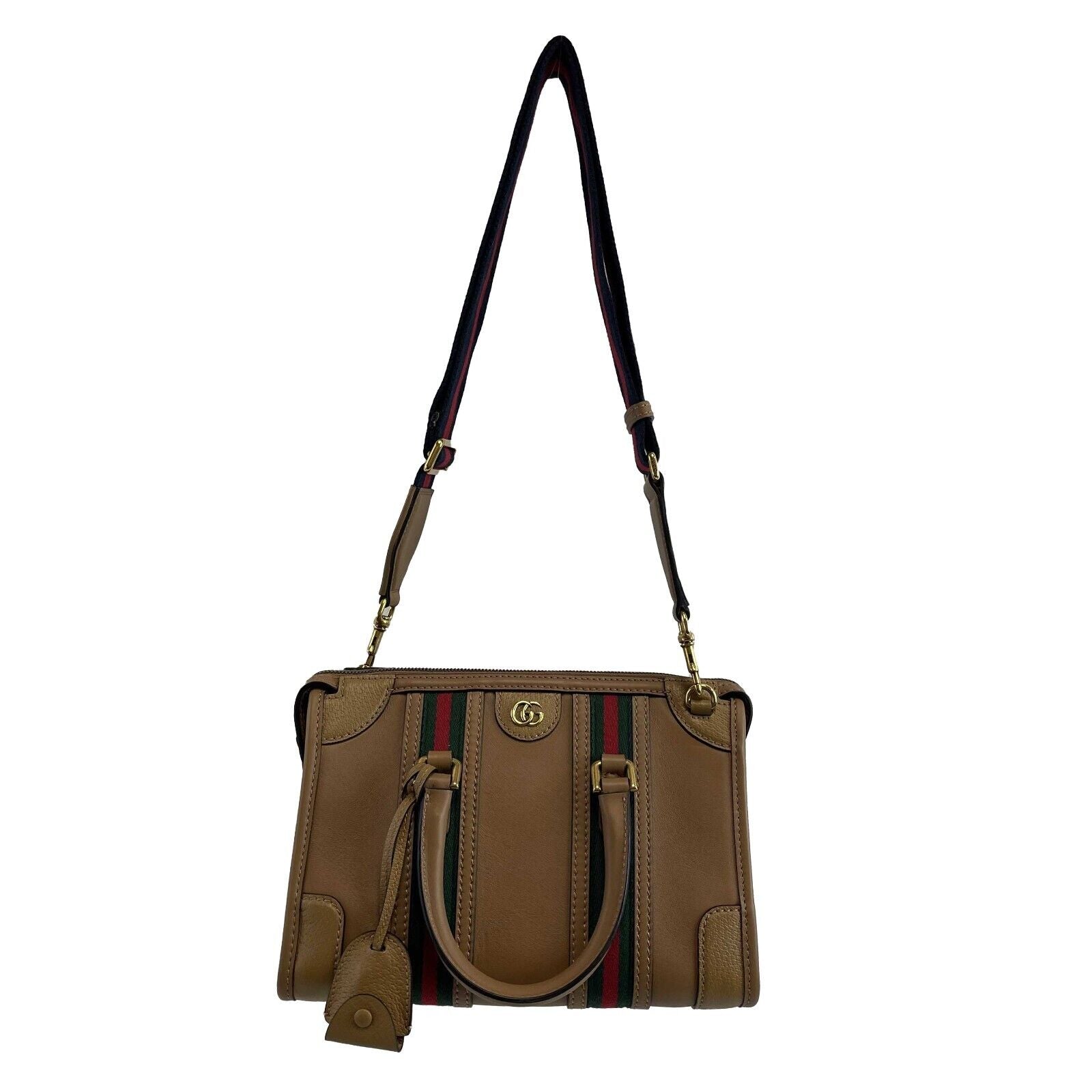 GUCCI Beige Leather Bauletto Double G Small Top Handle Tote Crossbody Bag