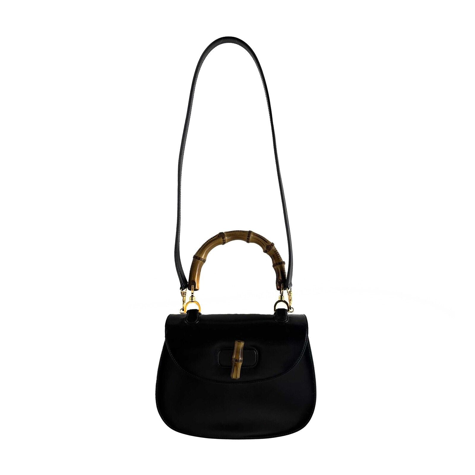 GUCCI Vintage Bamboo Night Handle Black shoulder crossbody bag
