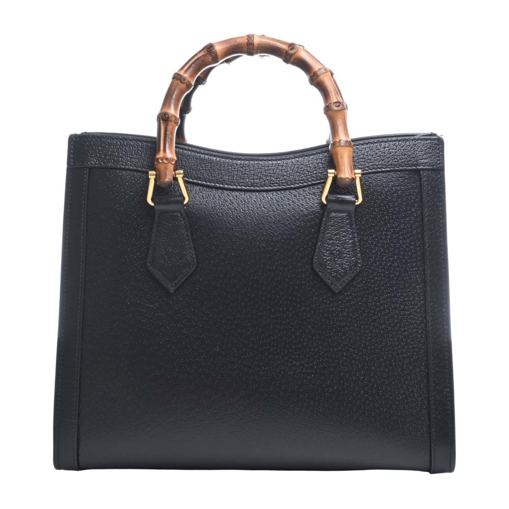 GUCCI Bamboo Leather Diana Double G 2WAY Handbag 702721 Black Ladies