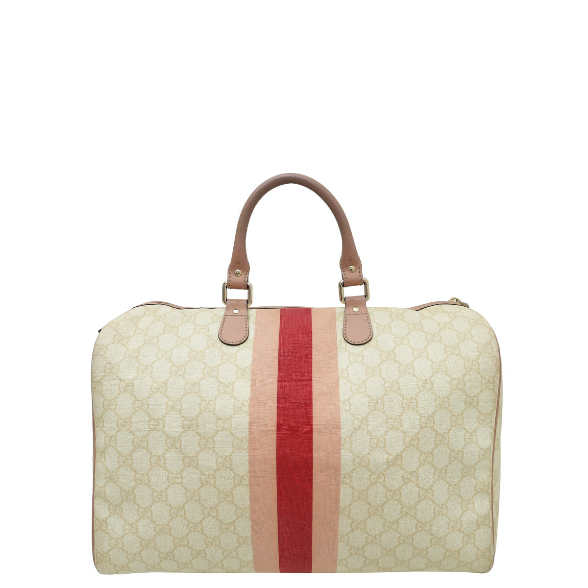 Gucci Beige GG Supreme Script Web Logo Joy Large Boston Bag