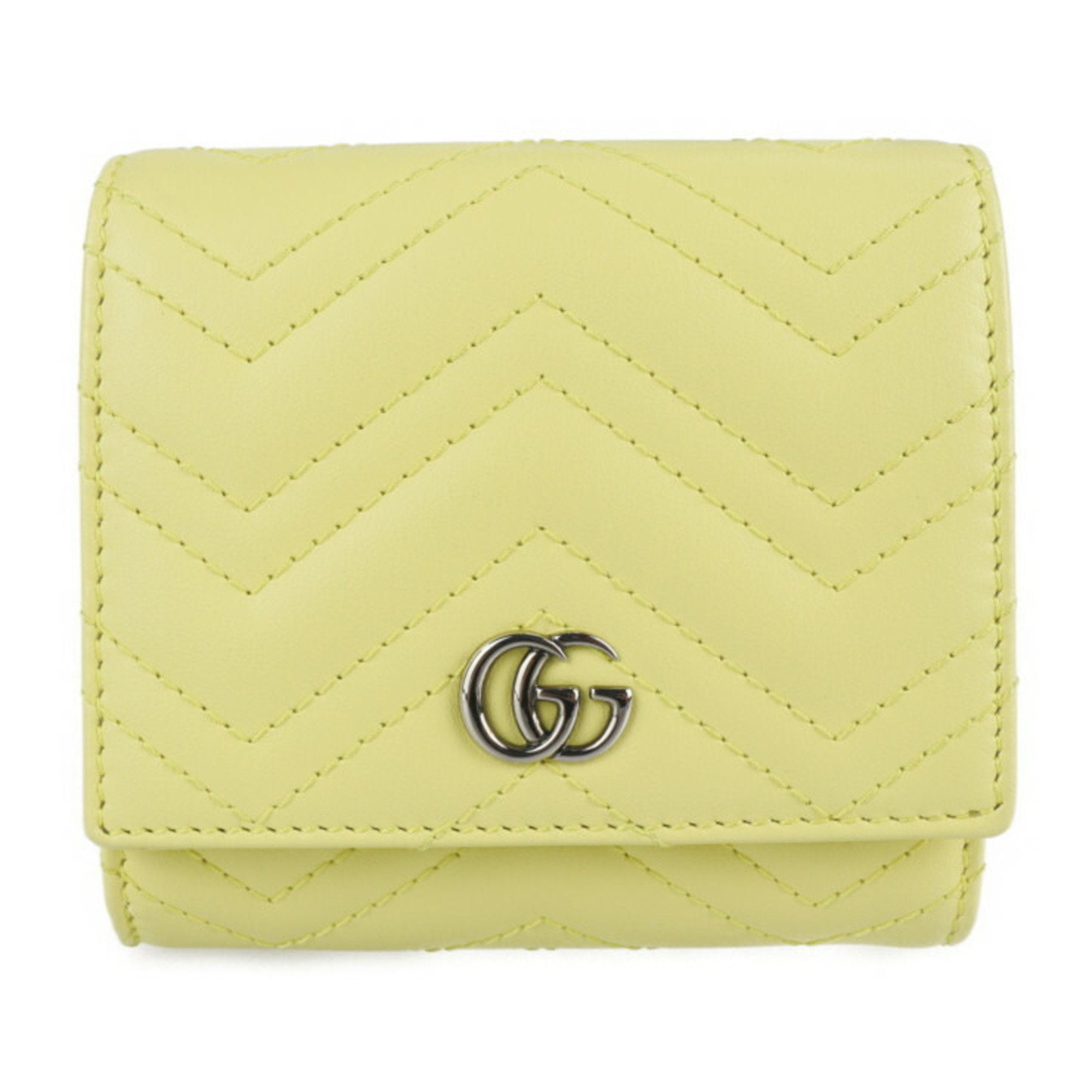 Gucci GG Marmont bifold wallet 598629 leather pastel yellow logo quilting Lshaped zipper compact