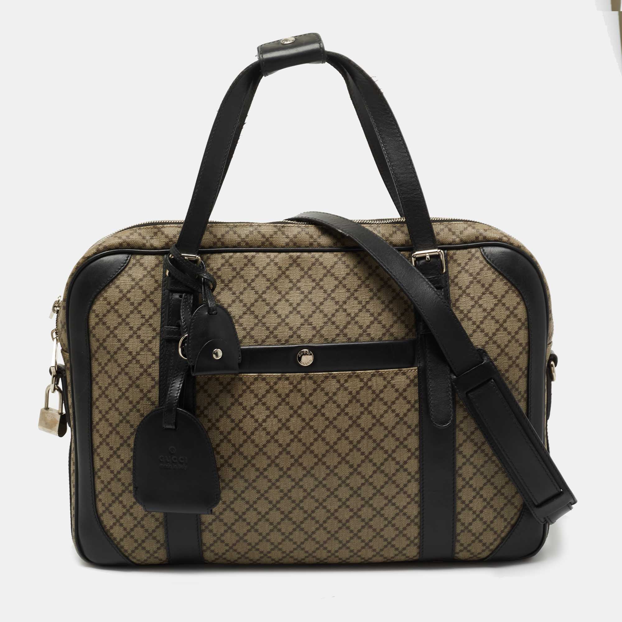 Gucci BeigeEbony Diamante Supreme Canvas Brief Laptop Bag