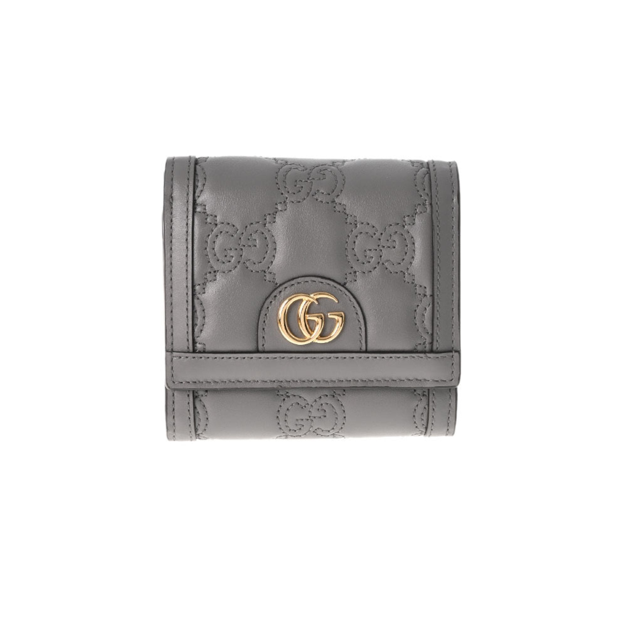 Gucci Card Case GG Matelasse Gray 723799 Women's Quilted Leather Bifold Wallet Women TopHandle Bags