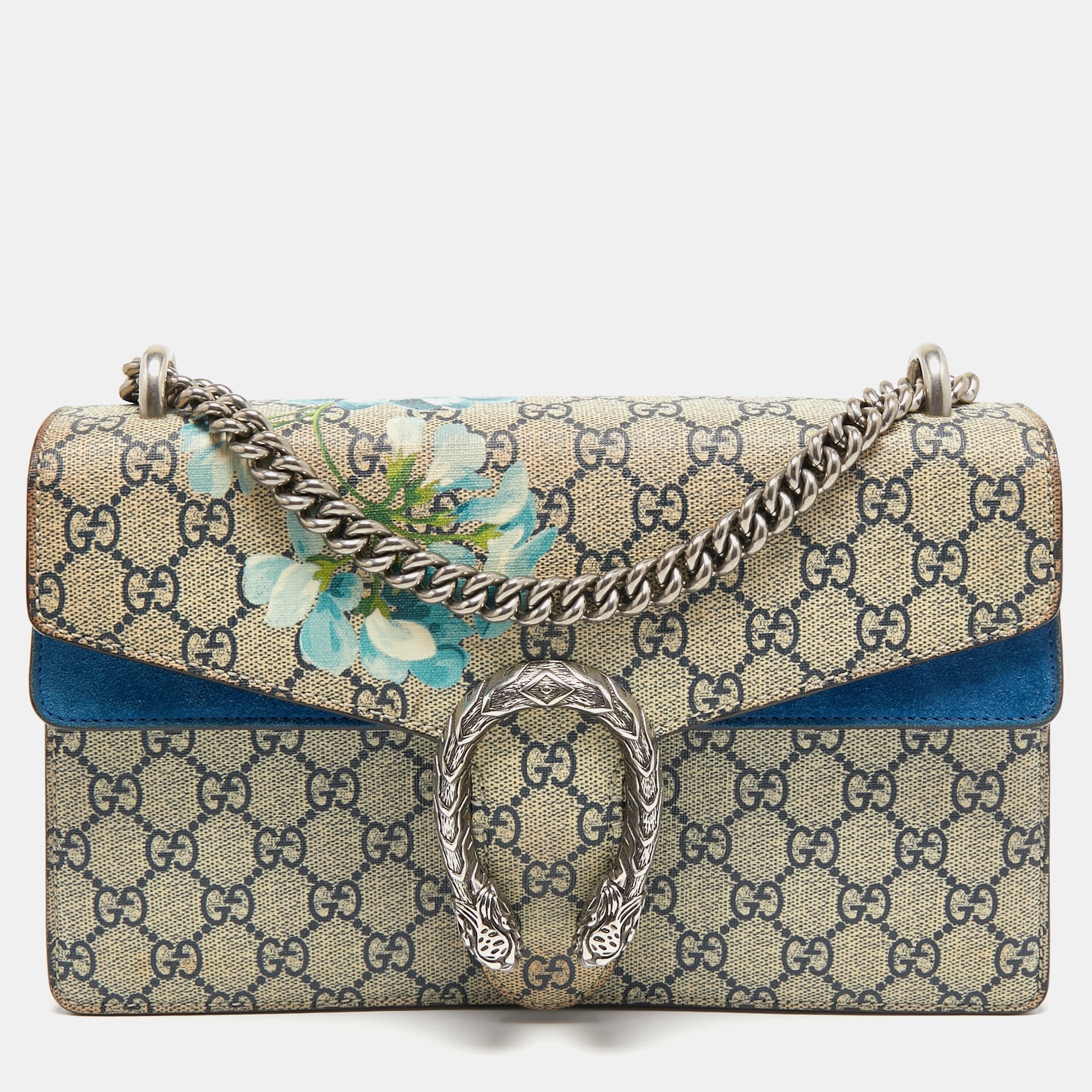 Gucci BlueBeige GG Supreme Canvas and Suede Small Dionysus Blooms Shoulder Bag