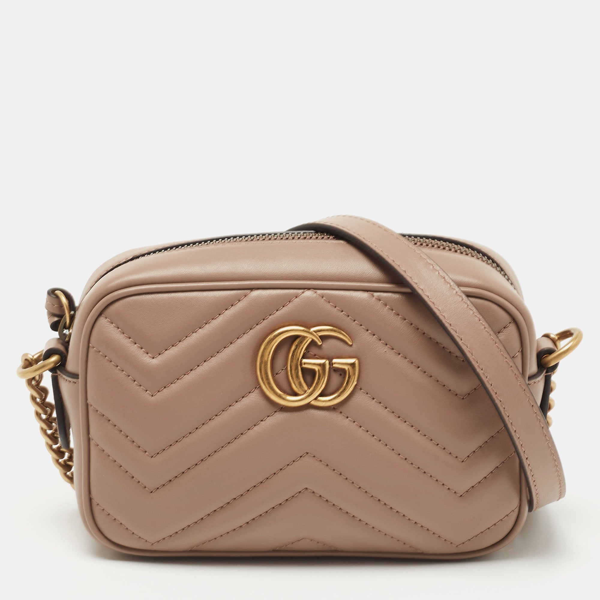 Gucci Beige Matelasse Leather Mini GG Marmont Camera Bag Women TopHandle Bags