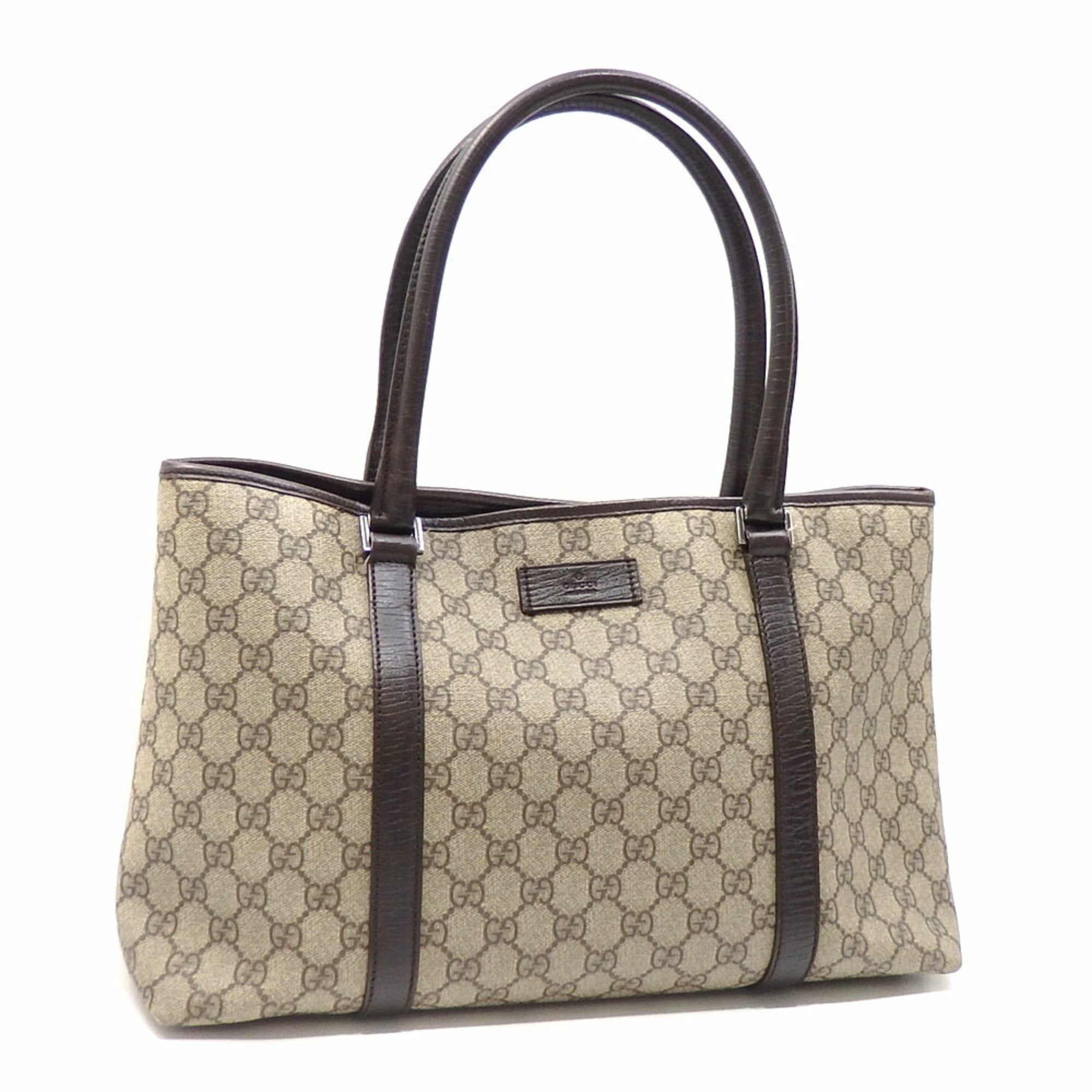 Gucci Tote Bag GG Supreme Women's Beige Brown PVC Leather 114595 204990
