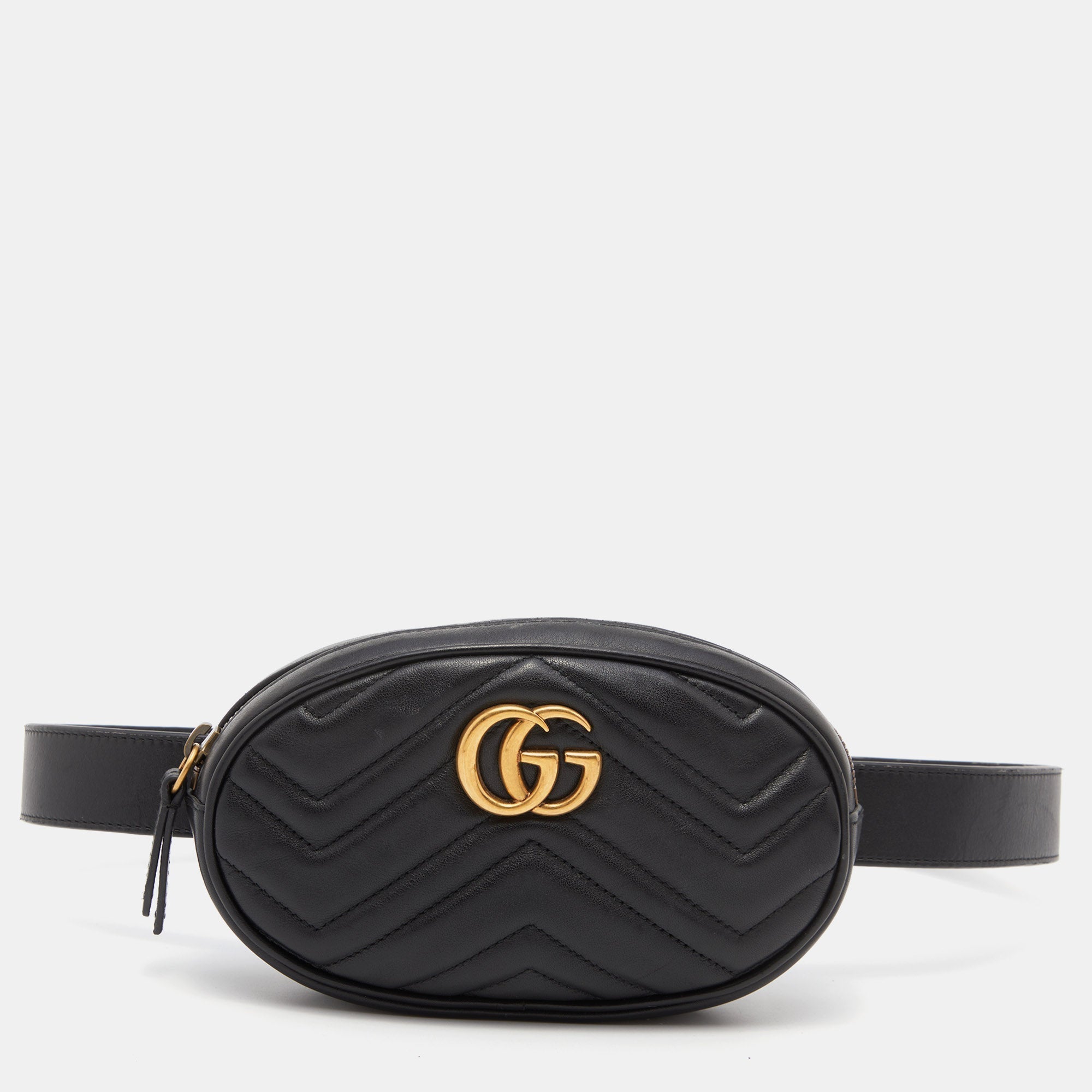 Gucci Black Matelasse Leather GG Marmont Belt Bag Women blackTopHandle Bags