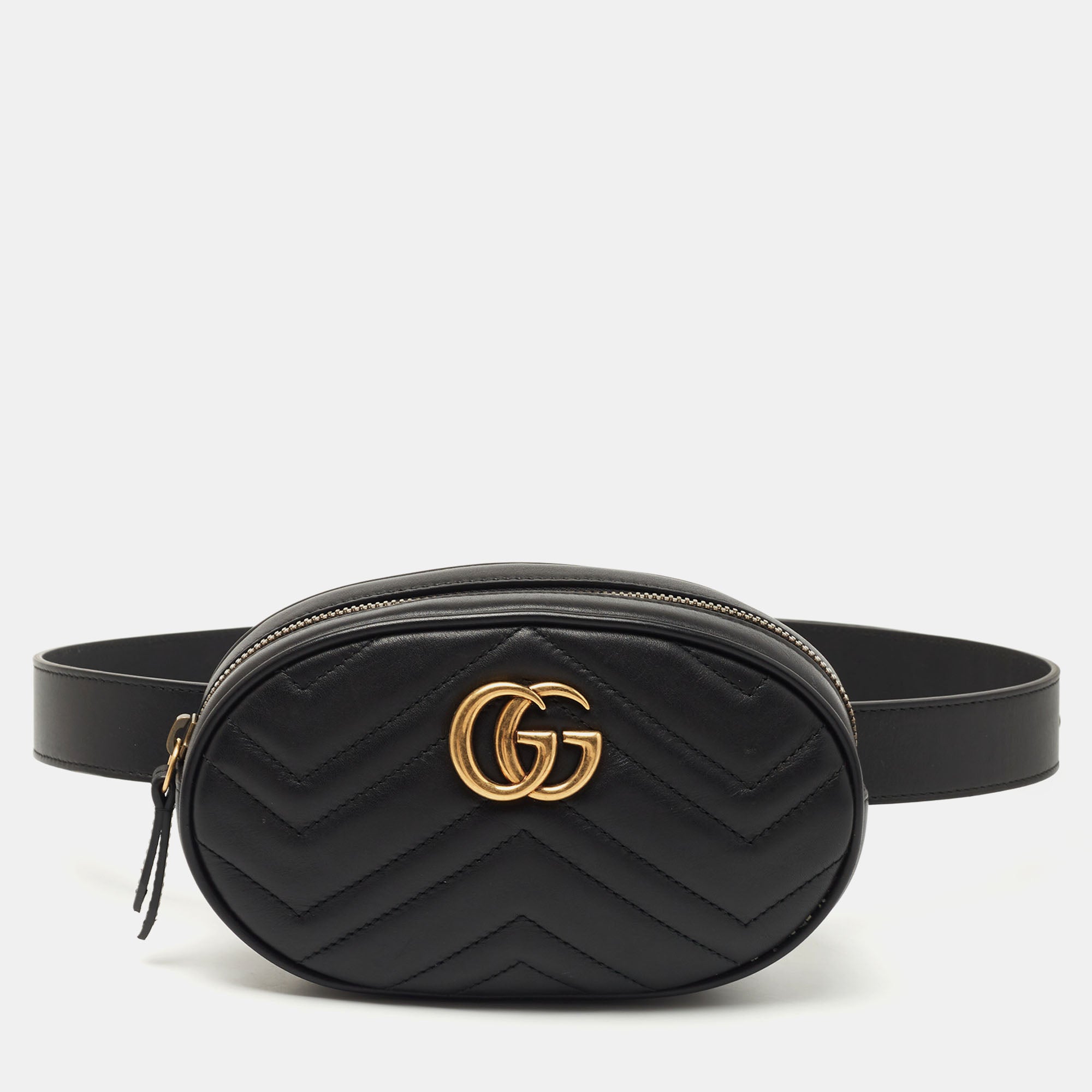 Gucci Black Matelasse Leather GG Marmont Belt Bag Women blackTopHandle Bags