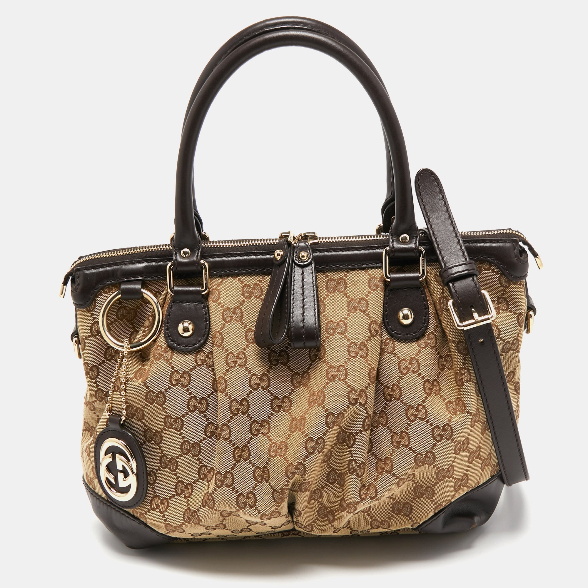Gucci BeigeEbony GG Canvas Medium Sukey Tote