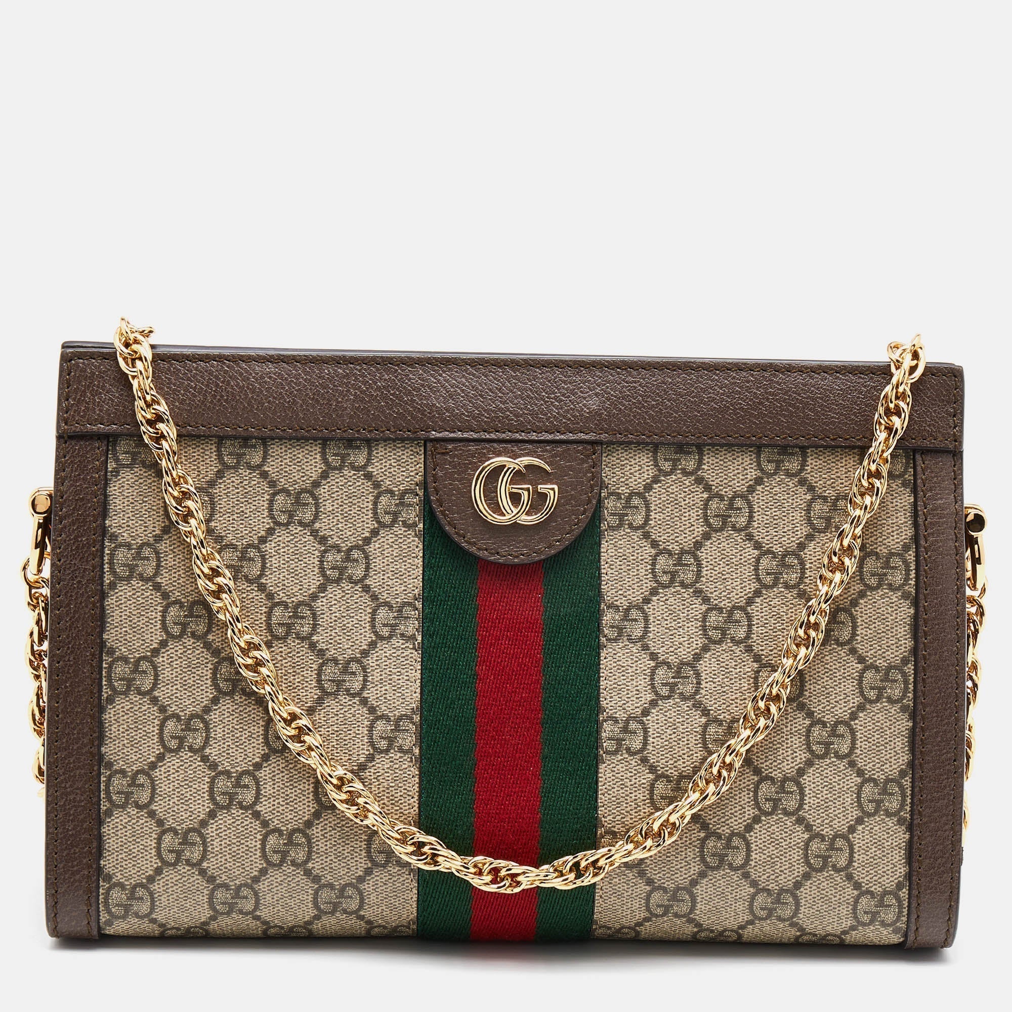 Gucci BeigeBrown GG Supreme Canvas Ophidia Shoulder Bag