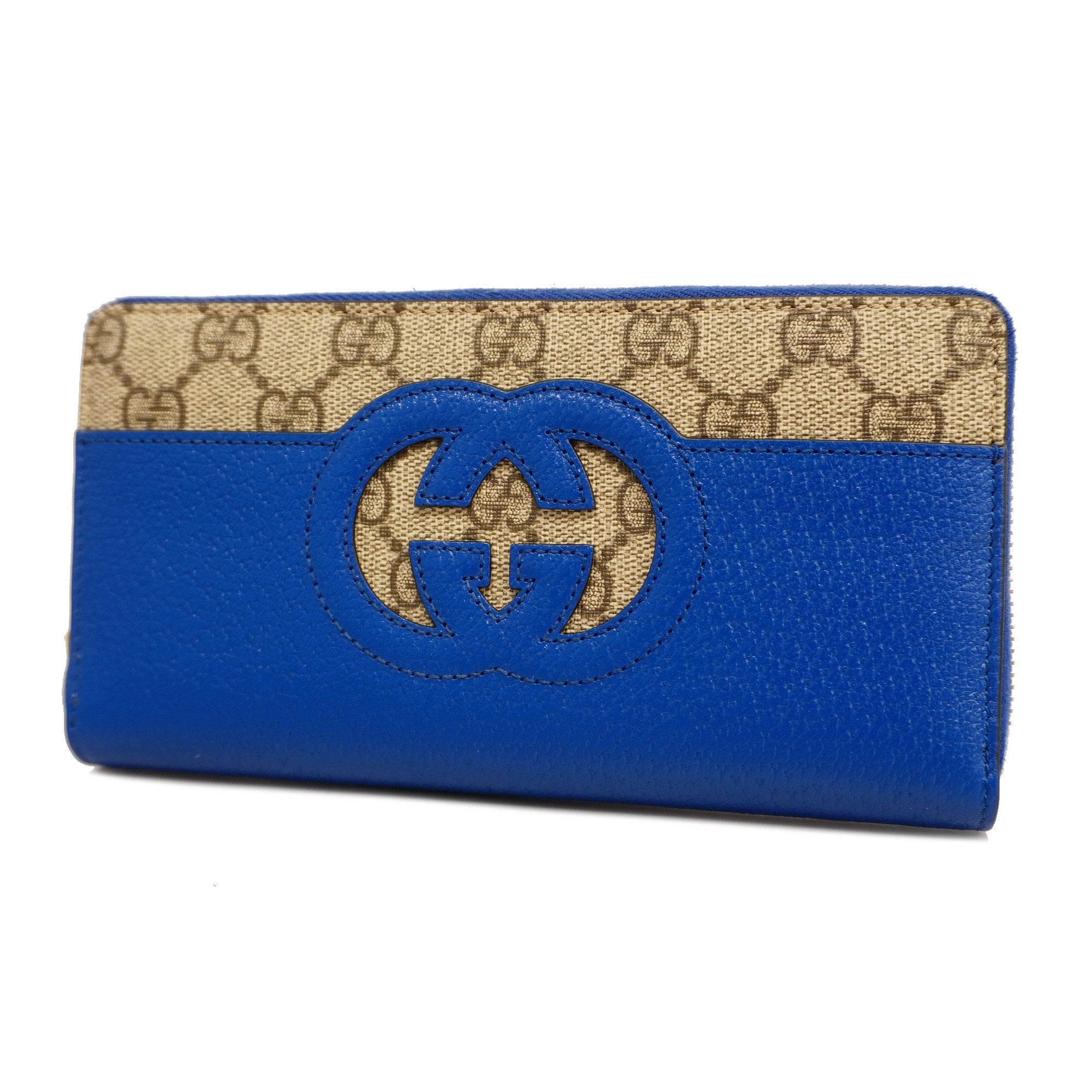 Gucci Bifold Long Wallet Interlocking G 701423 Women's GG Supreme,Leather Long Wallet bifold Blue