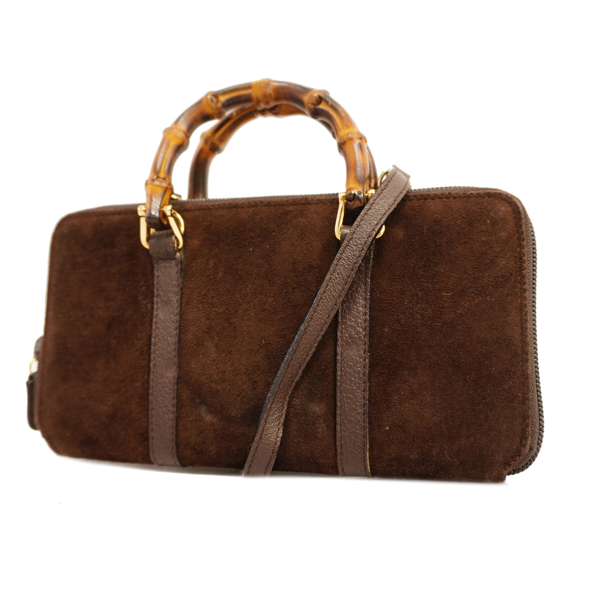 Gucci Bamboo Shoulder Wallet 039 1998 0700 Women's Suede ChainShoulder Wallet Brown