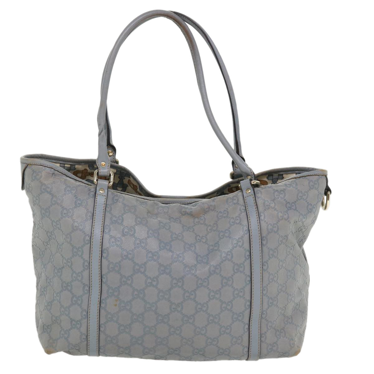 GUCCI GG Canvas Shoulder Bag Leather Light Blue 197953 ac1765