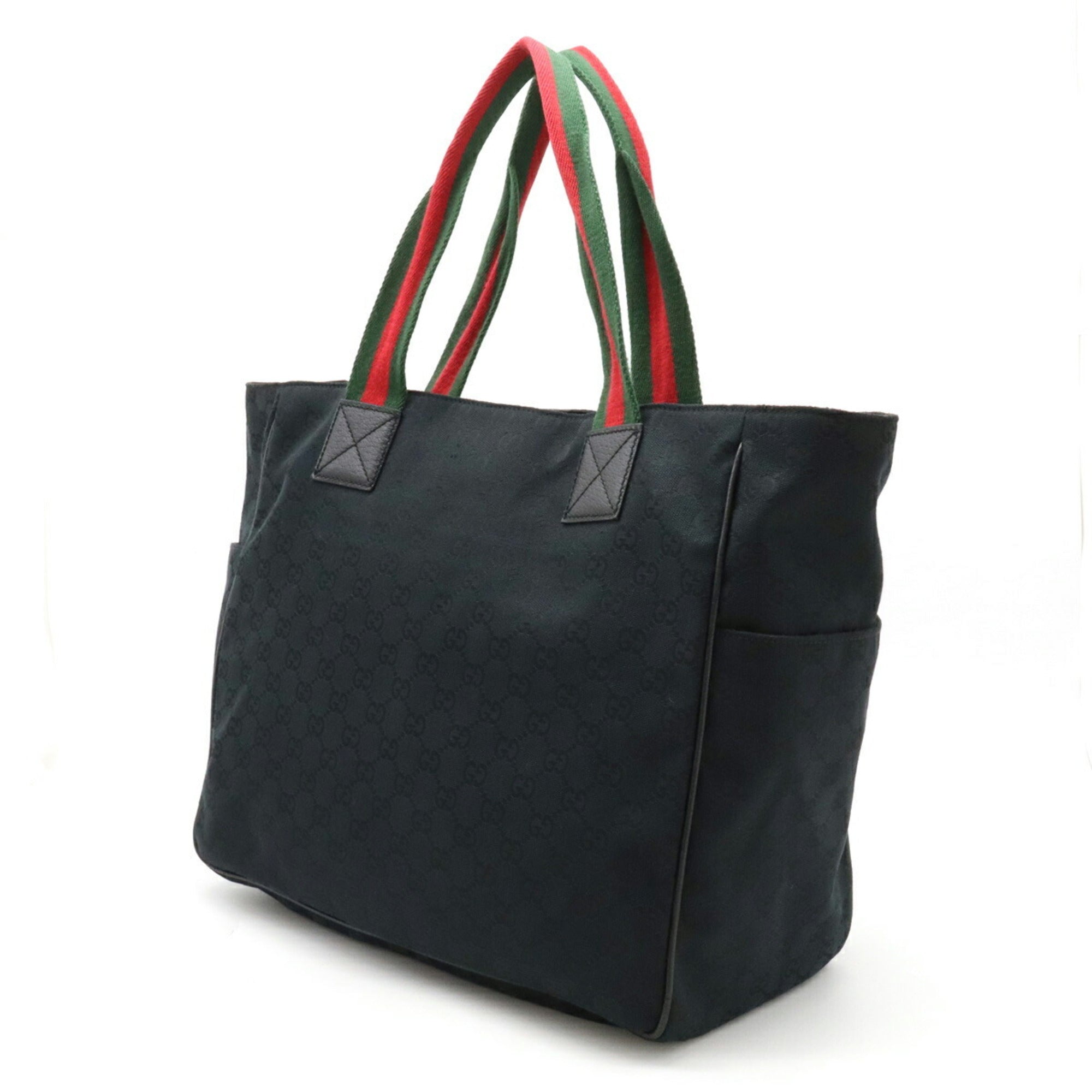 GUCCI GG Canvas Sherry Line Tote Bag Shoulder Leather Black Green Red 161836