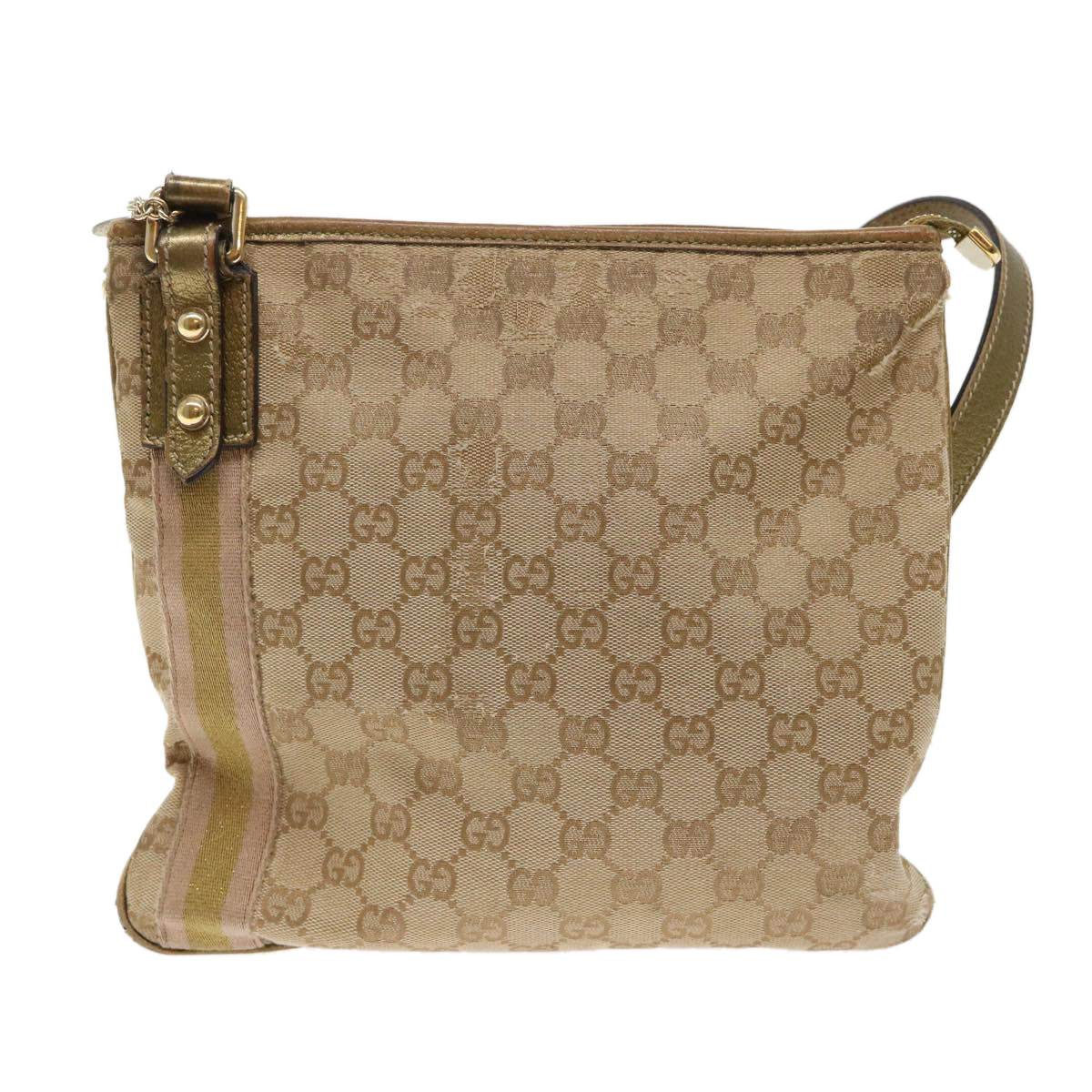 GUCCI GG Canvas Sherry Line Shoulder Bag Beige Gold pink 144388 ki3251