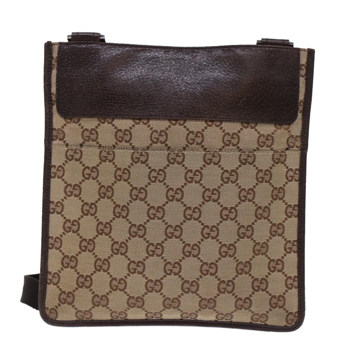 GUCCI GG Canvas Shoulder Bag Leather Beige 27639 th3823